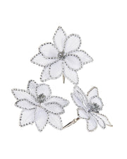 Set of 3 White Artificial Poinsettia Flowers with Clip, 12 cm