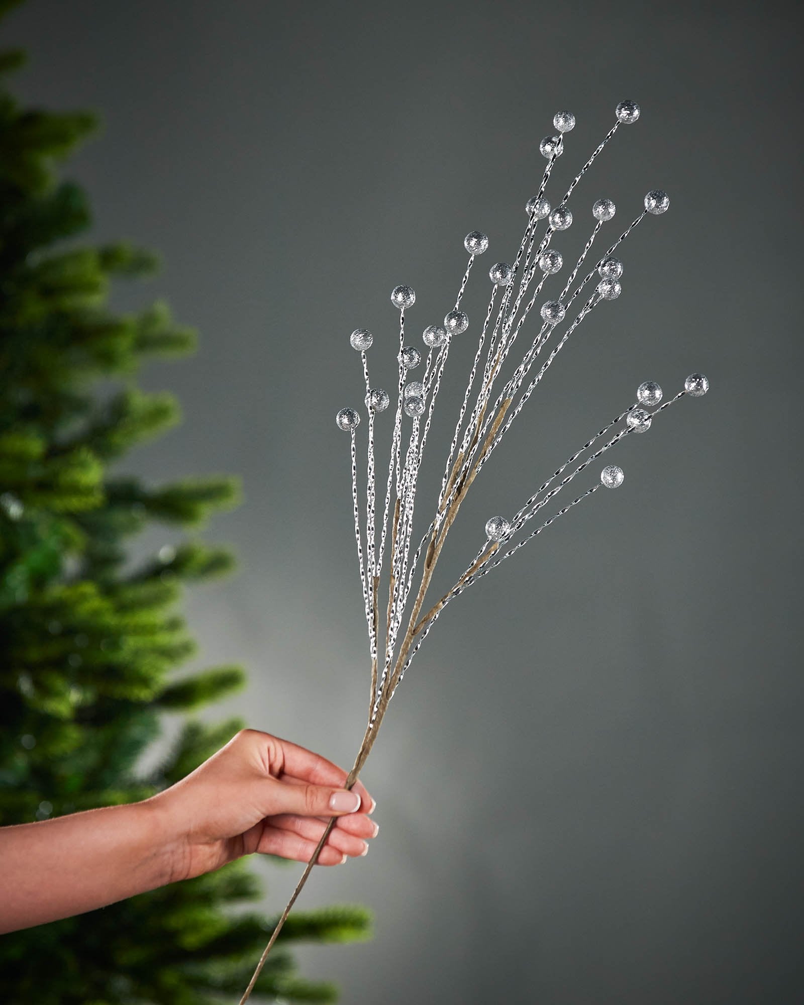 Silver Glitter Berry Christmas Tree Spray, 78 cm