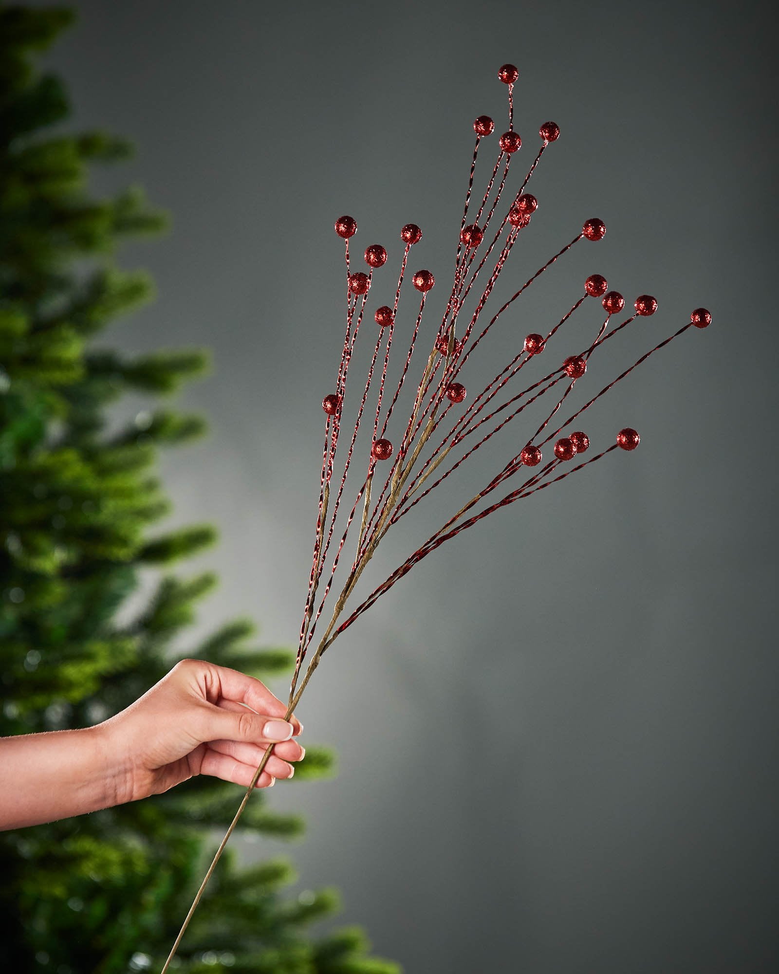 Red Glitter Berry Christmas Tree Spray, 78 cm