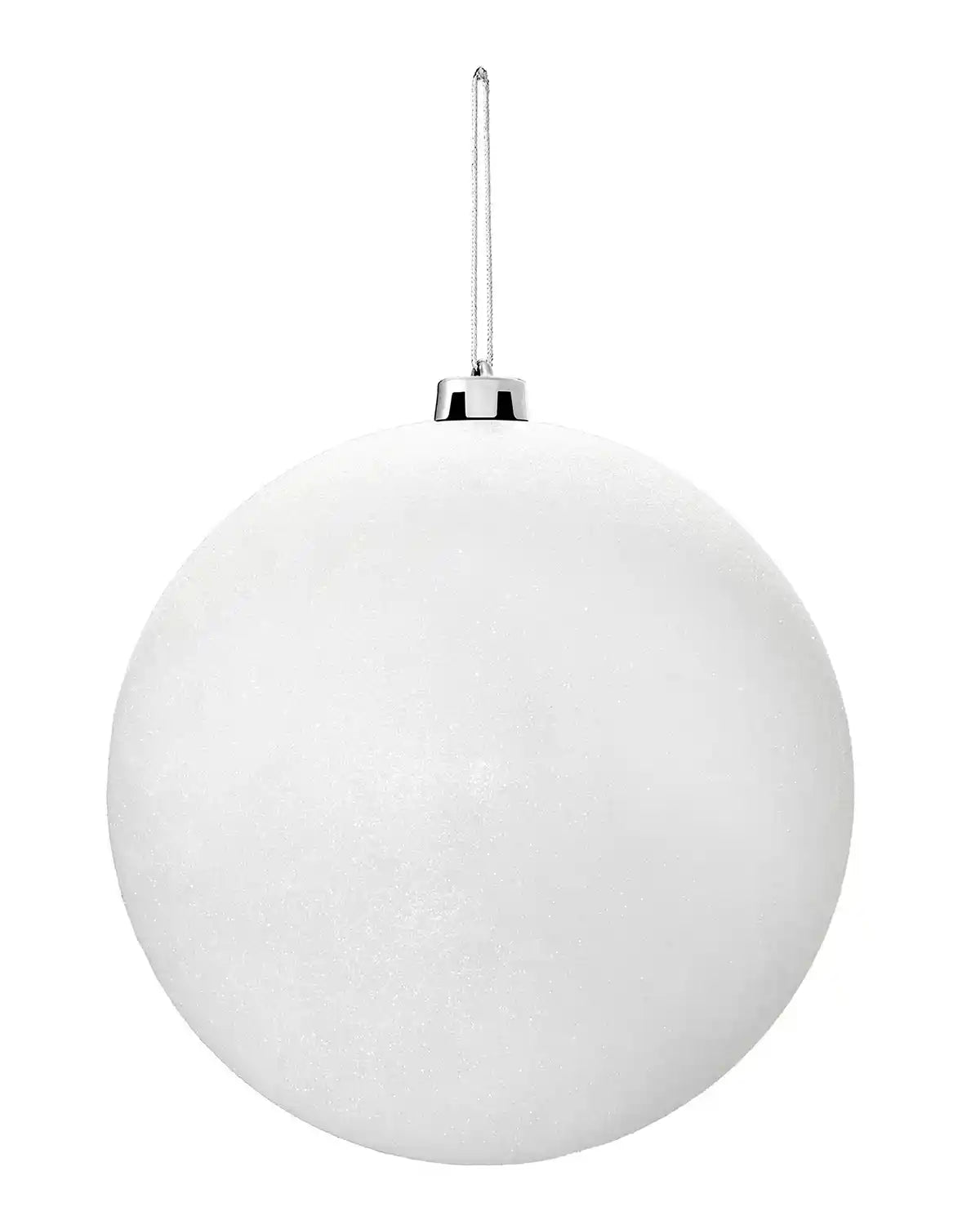 White oversized glitter bauble on a white background