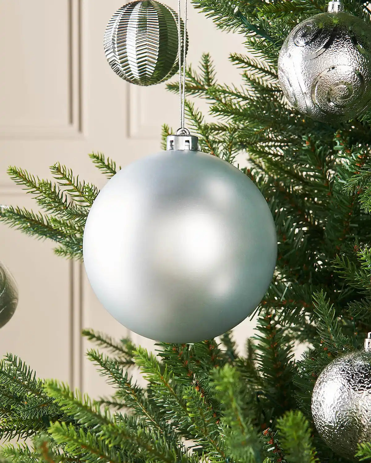 Silver Oversized Shatterproof Bauble, Matt, 15 cm