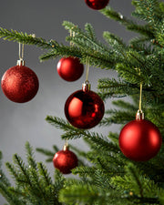 Set of 50 Shatterproof Baubles, Christmas Red