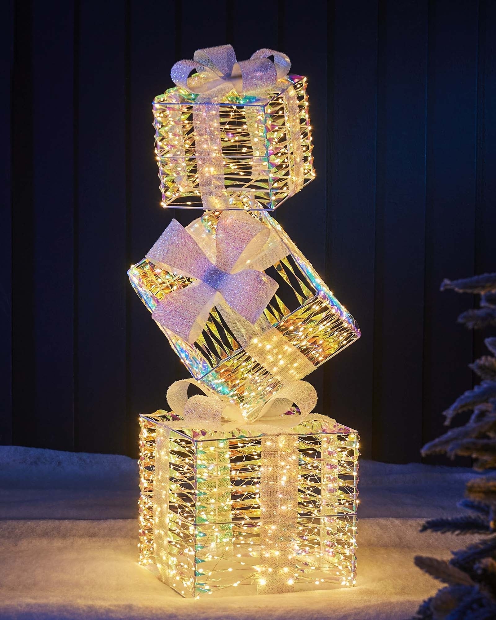 Presient Stack Pre-Lit Iridescent Present Stack, 95 cm – We R Christmas