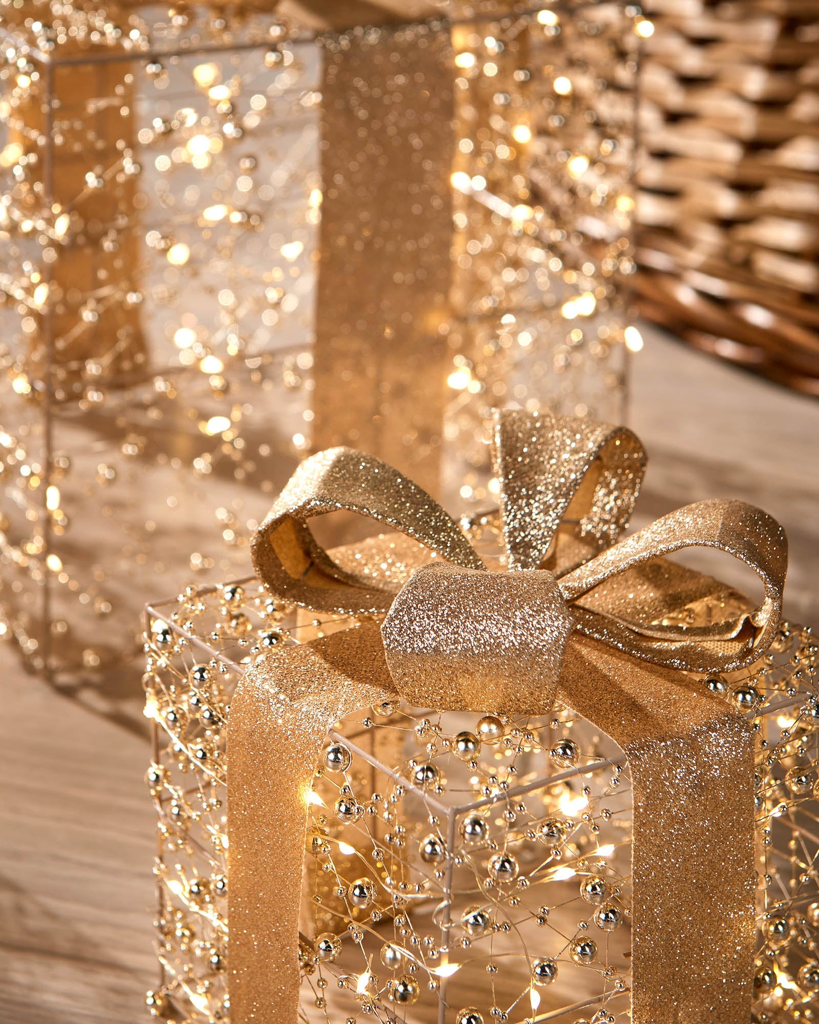 Set of 3 Pre-Lit Beaded Gift Boxes