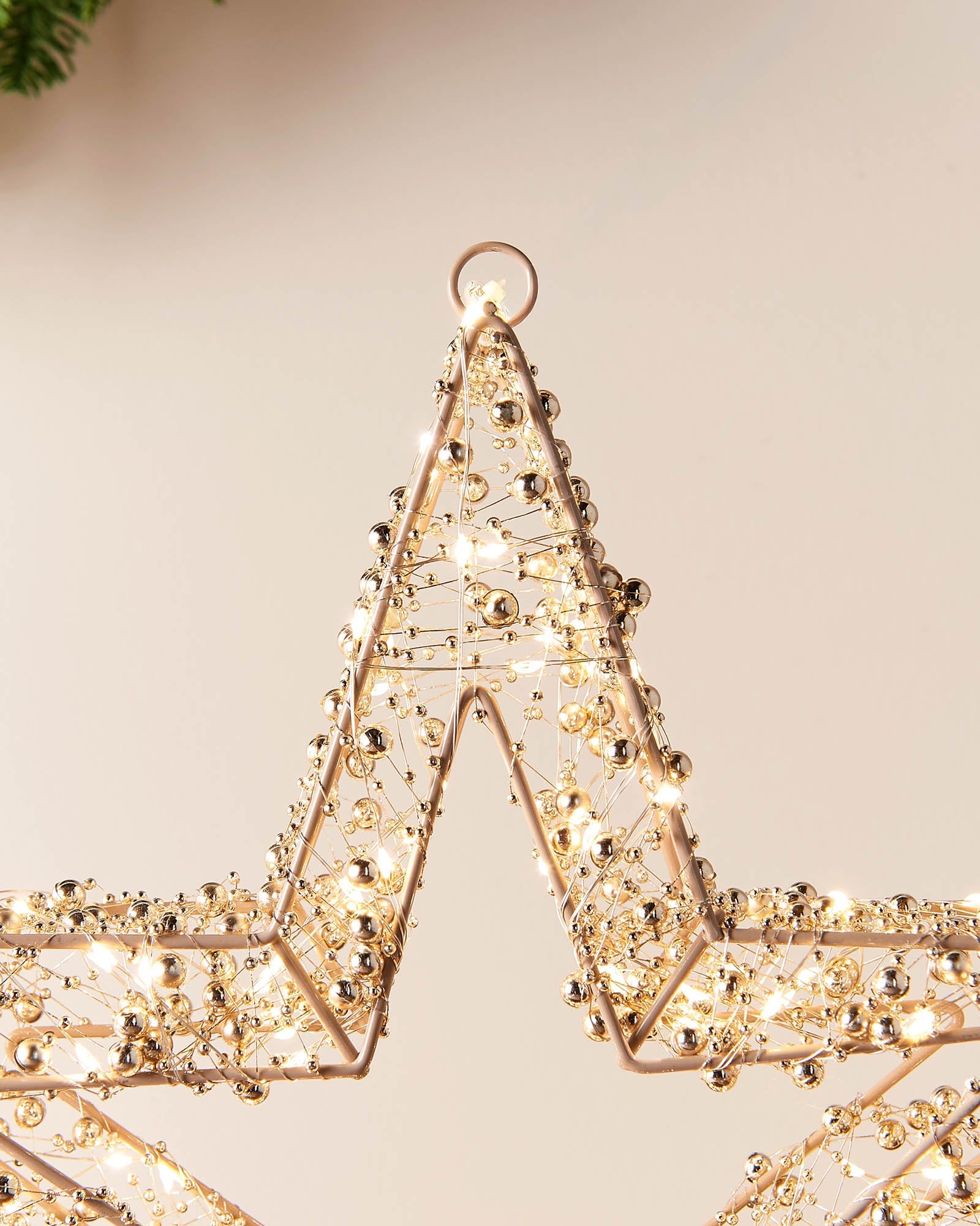 Pre-Lit Beaded Gold Star, 38 cm