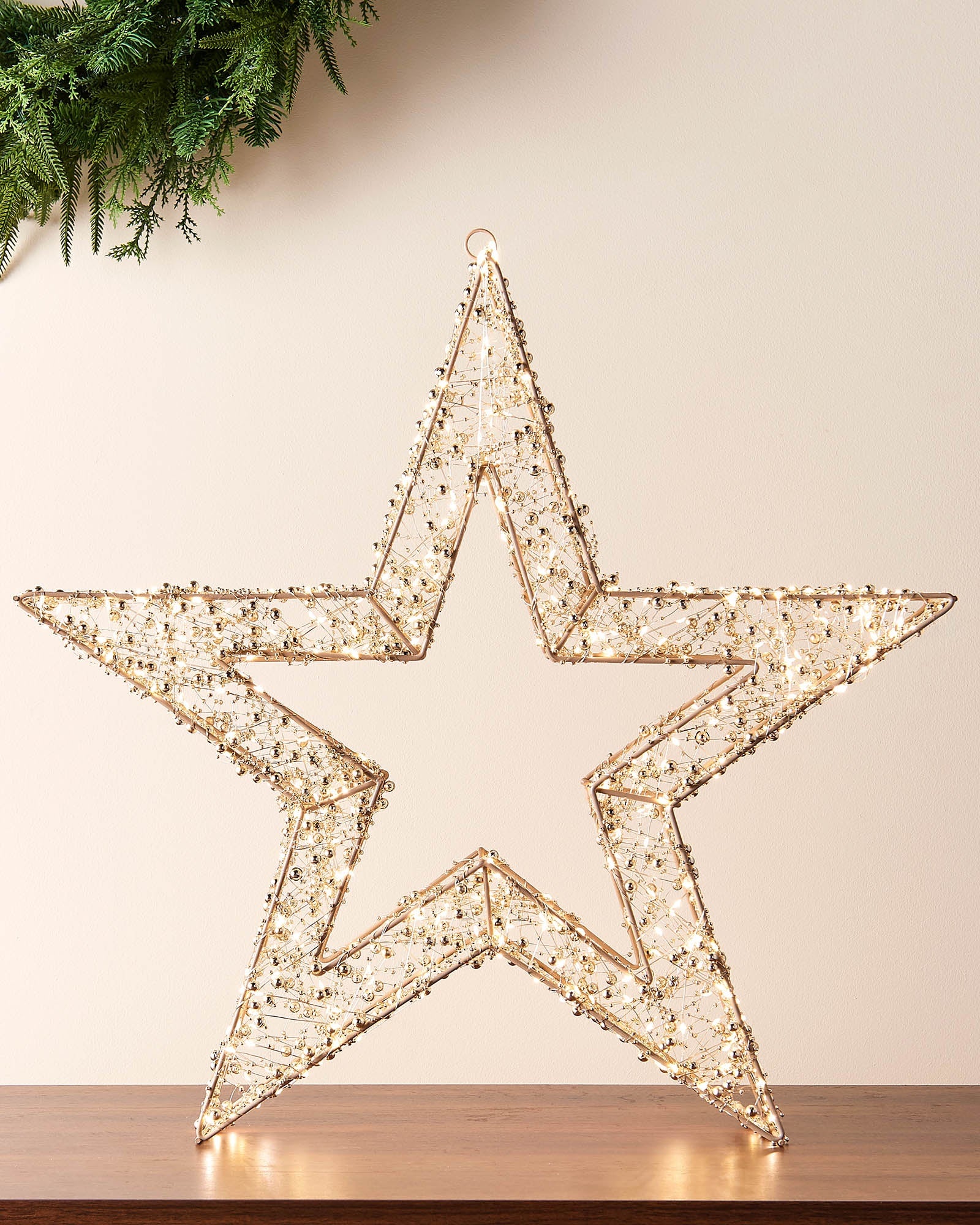 Pre-Lit Beaded Gold Star, 50 cm