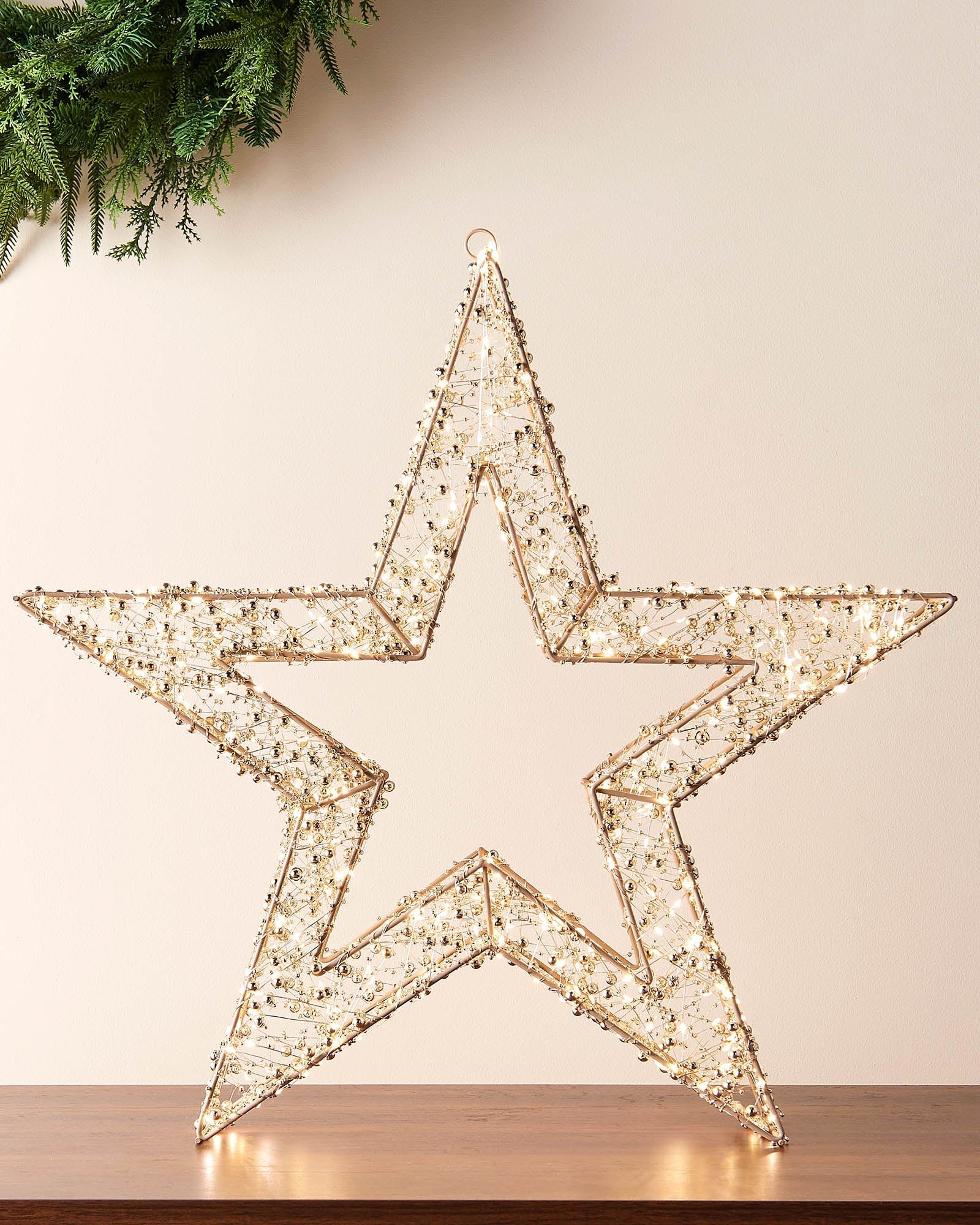 Pre-Lit Beaded Gold Star, 50 cm