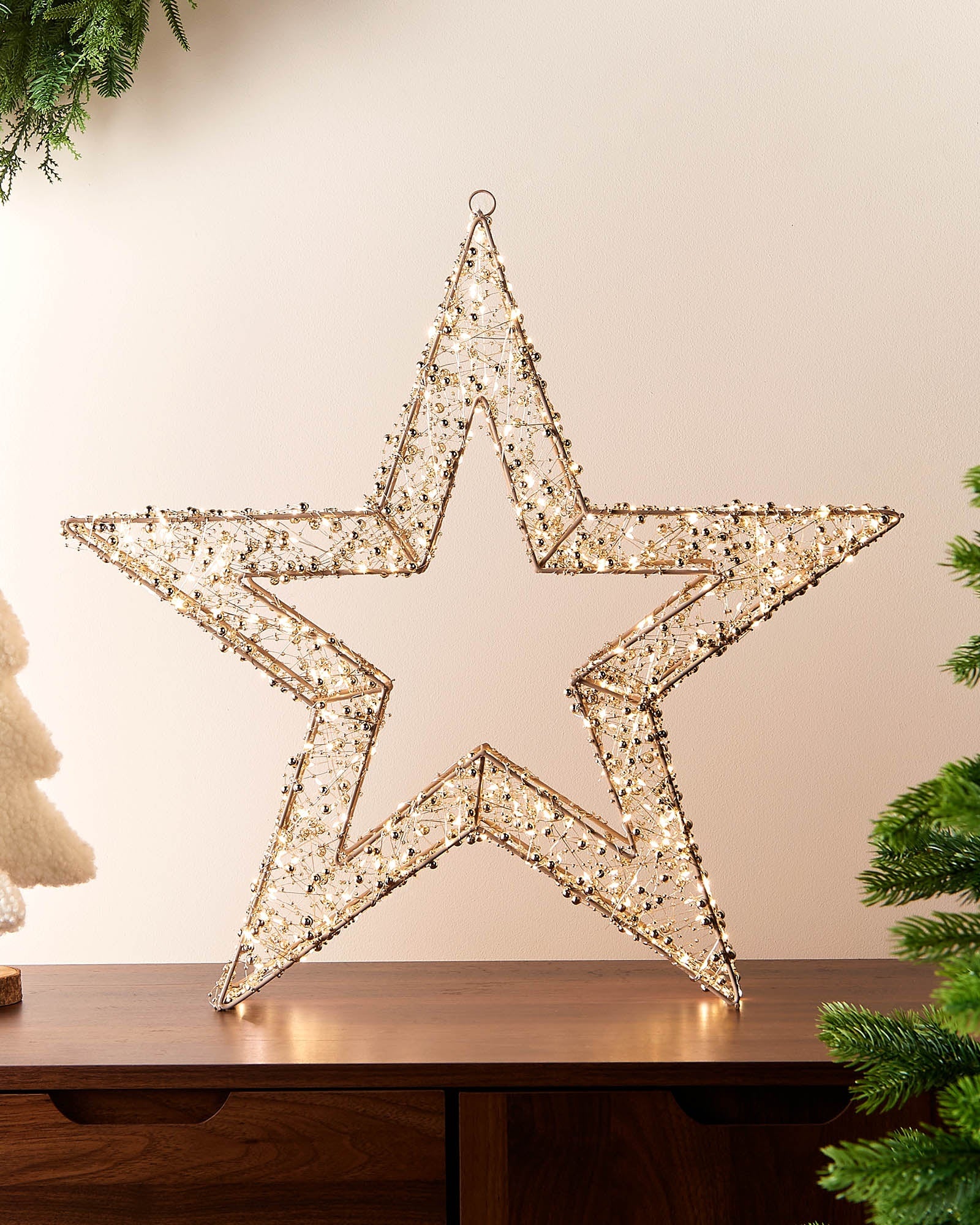 Pre-Lit Beaded Gold Star, 50 cm