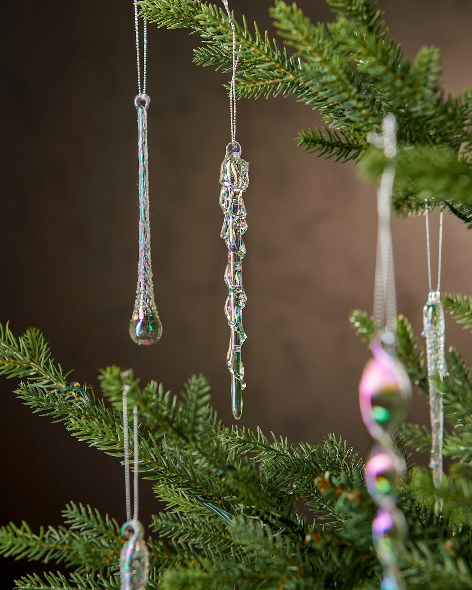 Set of 20 Iridescent Glass Icicle Decorations