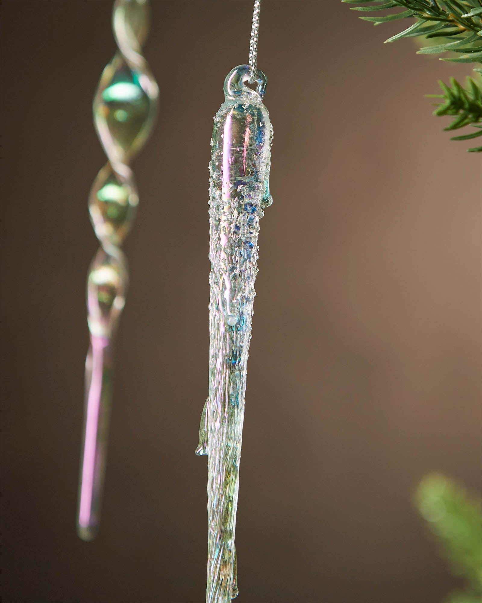 Set of 20 Iridescent Glass Icicle Decorations