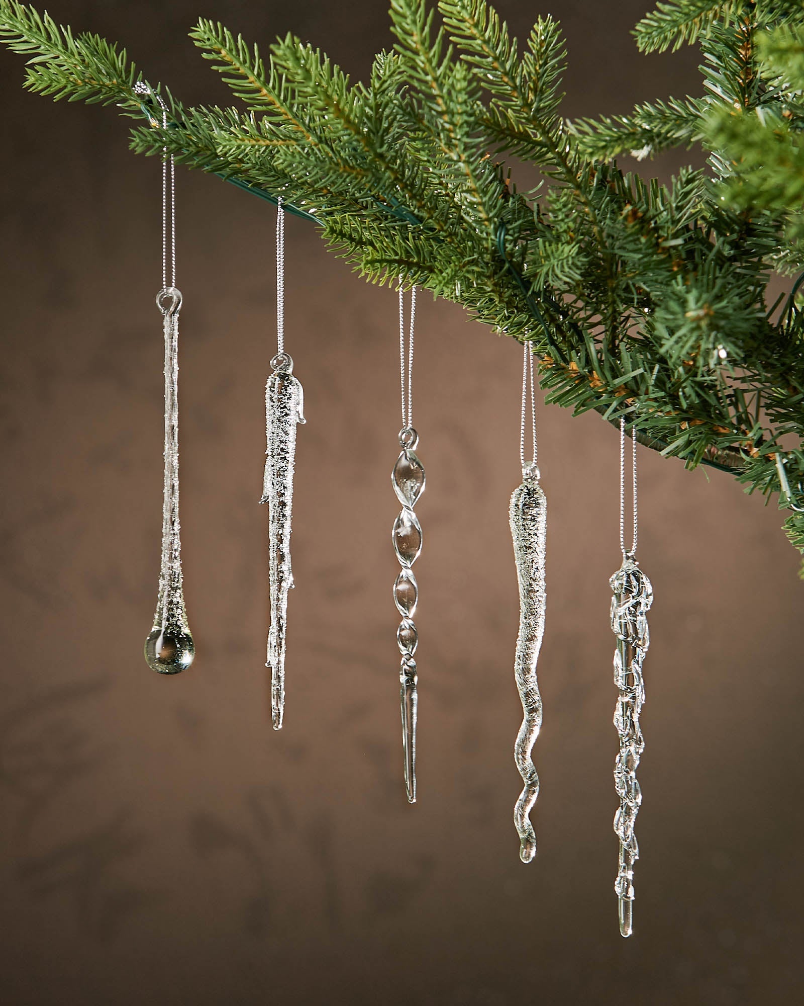 Set of 20 Frosted Glass Icicle Decorations