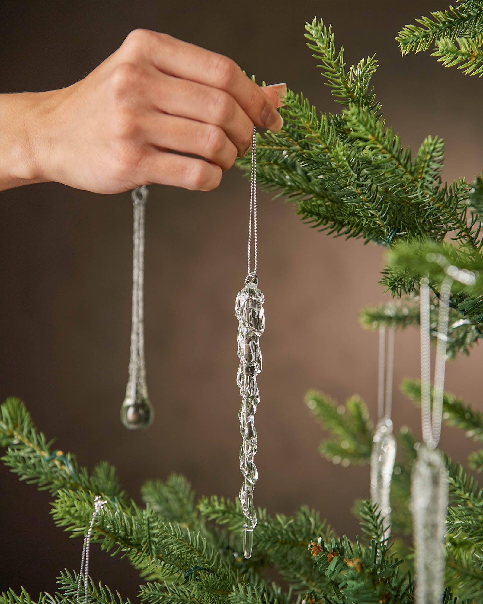 Set of 20 Frosted Glass Icicle Decorations