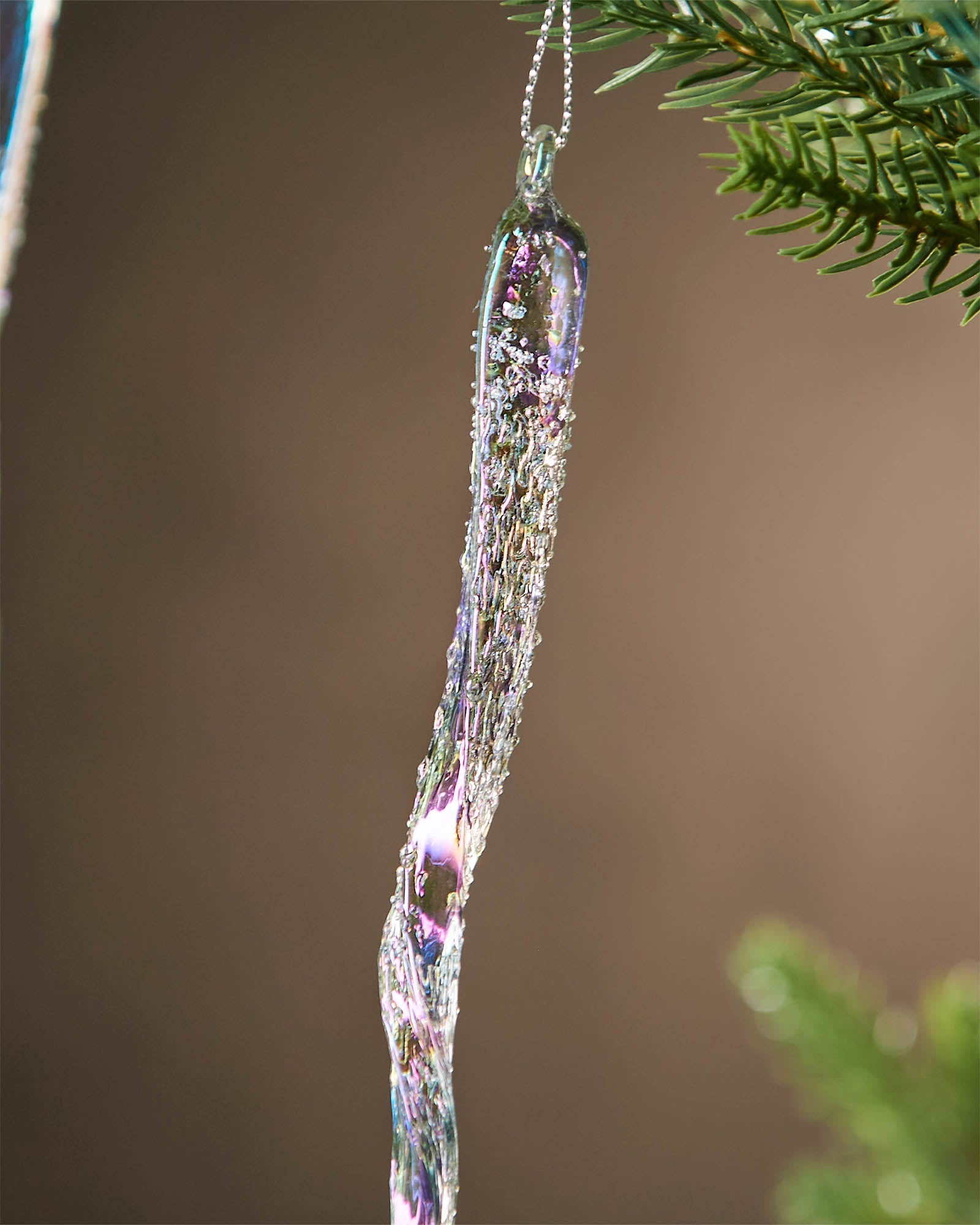 Set of 6 Iridescent Frosted Glass Icicles, 25 cm