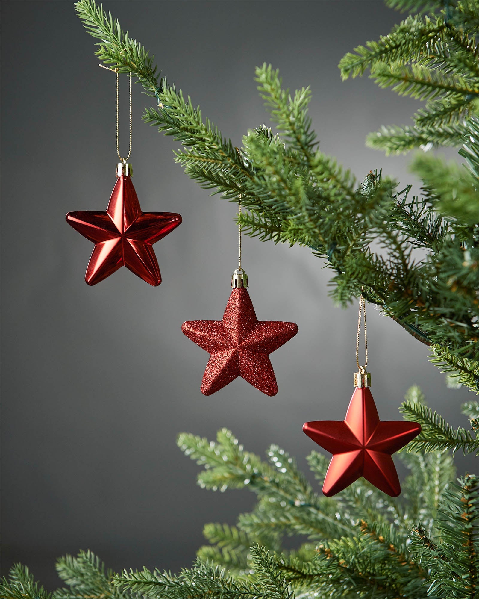 Set of 12 Hanging Stars, Red, 7 cm