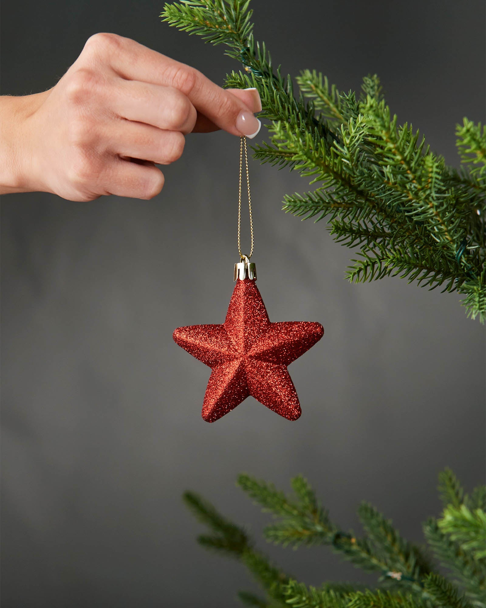 Set of 12 Hanging Stars, Red, 7 cm