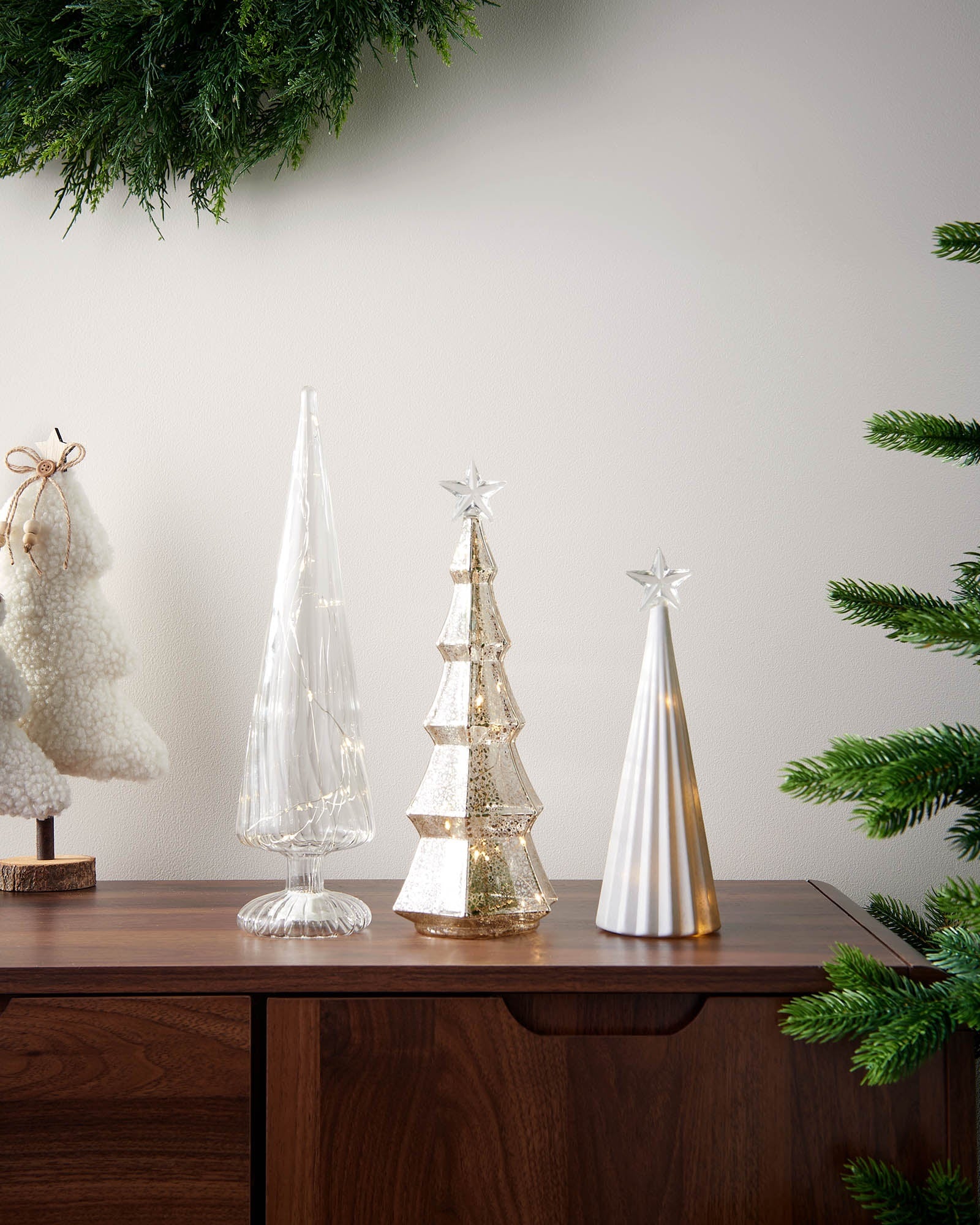 Set of 3 Pre-Lit Glass Christmas Tree Ornaments, 35 cm