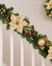 Pre-Lit Decorated Garland, Cream & Gold, 6 ft
