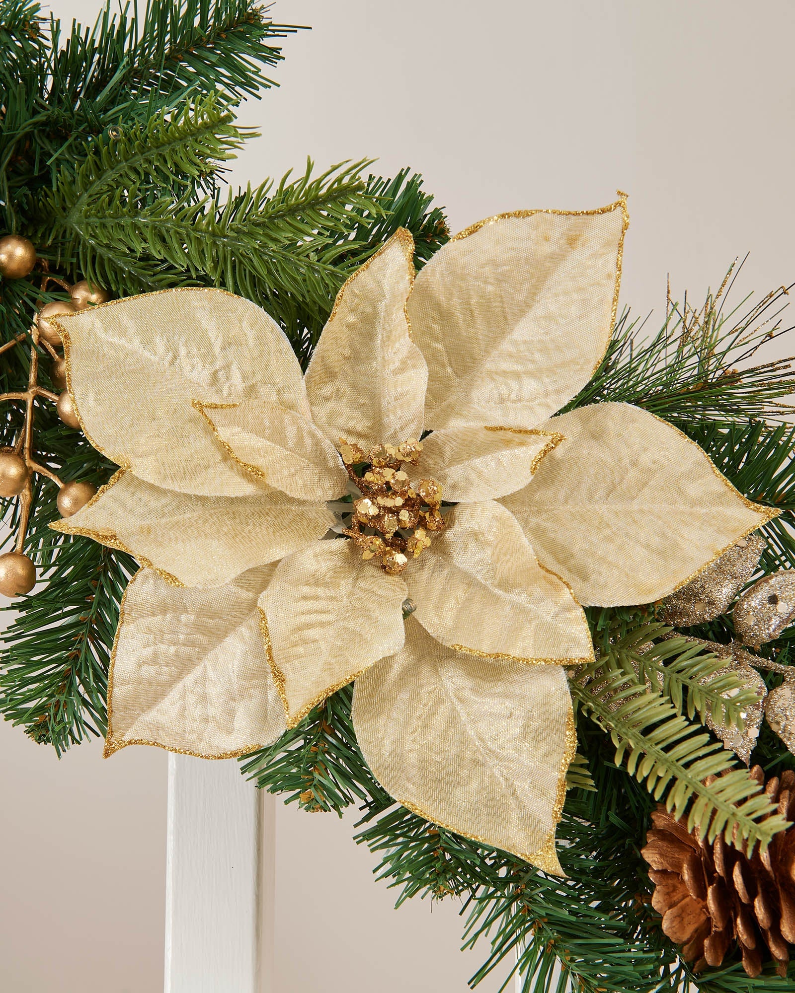 Pre-Lit Decorated Garland, Cream & Gold, 6 ft