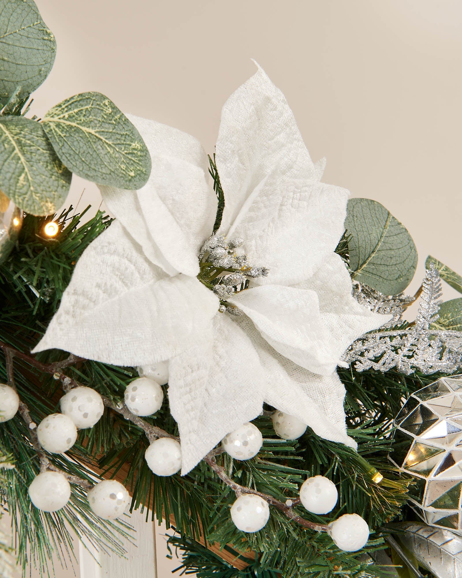 Pre-Lit Decorated Garland, White & Silver, 6 ft