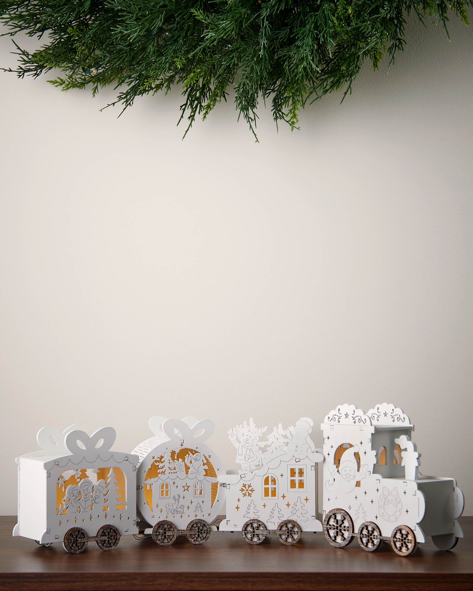 Pre-Lit Wooden Train Decoration, 50 cm