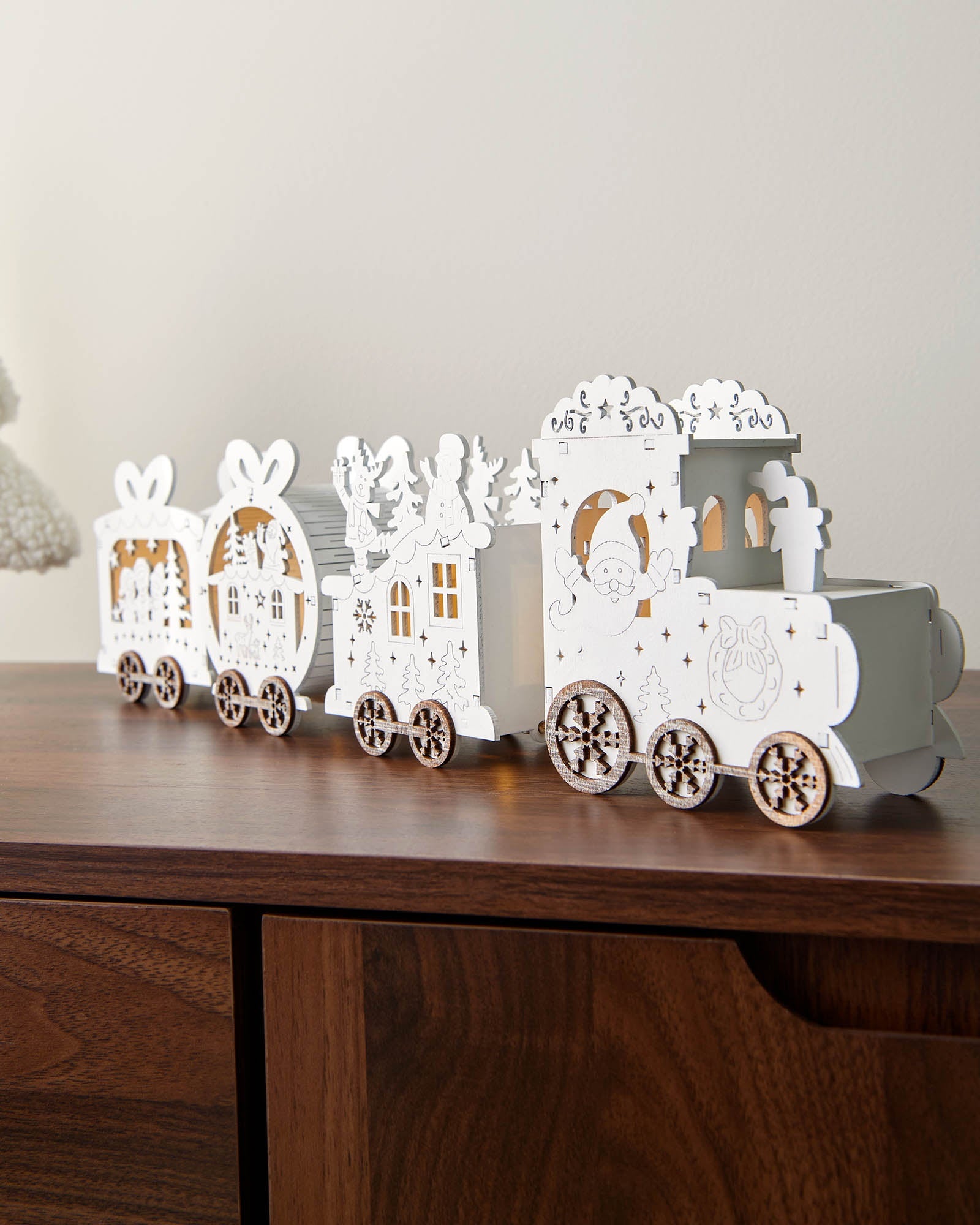 Pre-Lit Wooden Train Decoration, 50 cm