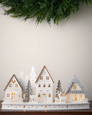 Pre-Lit Wooden Village, White, 40cm
