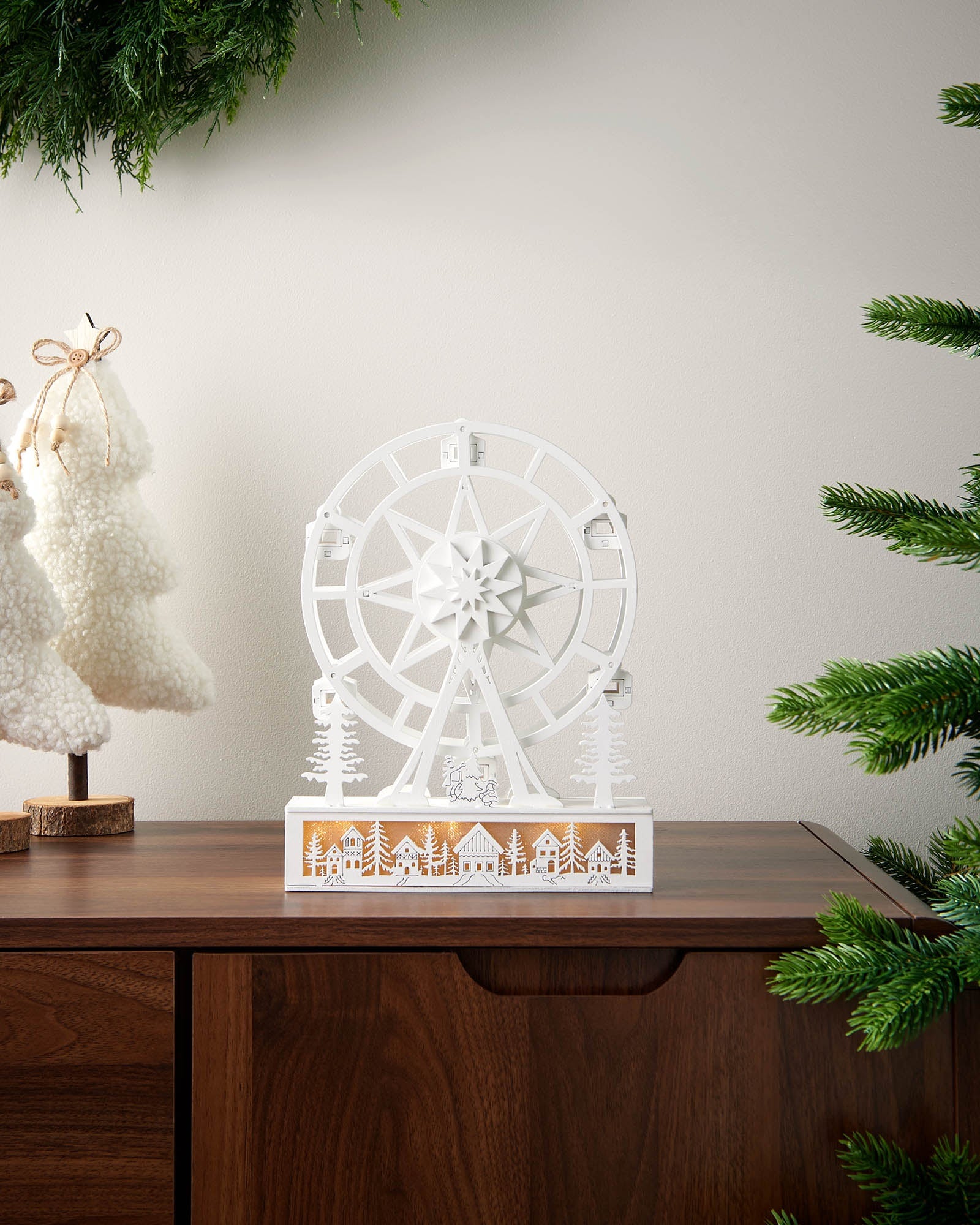 Pre-Lit Animated Wooden Ferris Wheel, 26 cm
