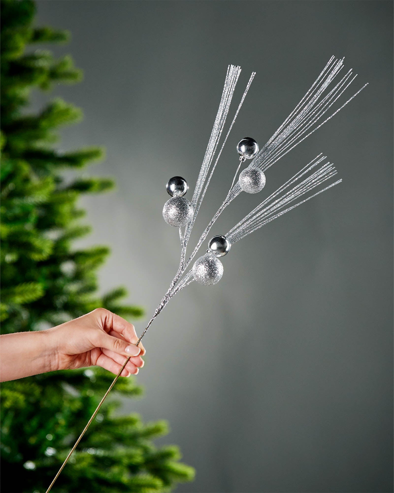 Glitter Bauble Spray, Silver, 72 cm