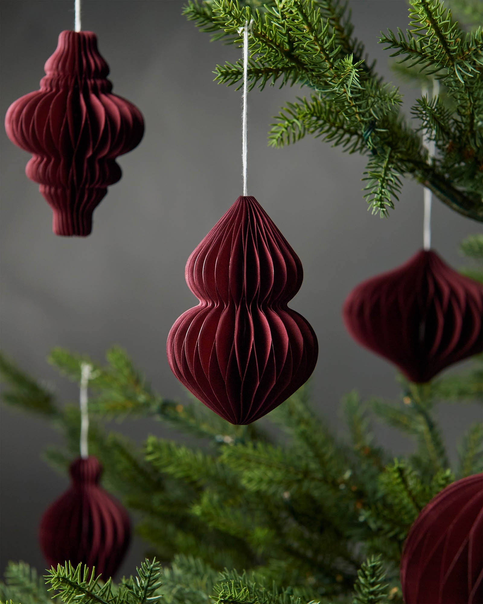 Set of 12 Paper Decorations, Burgundy, 10 cm