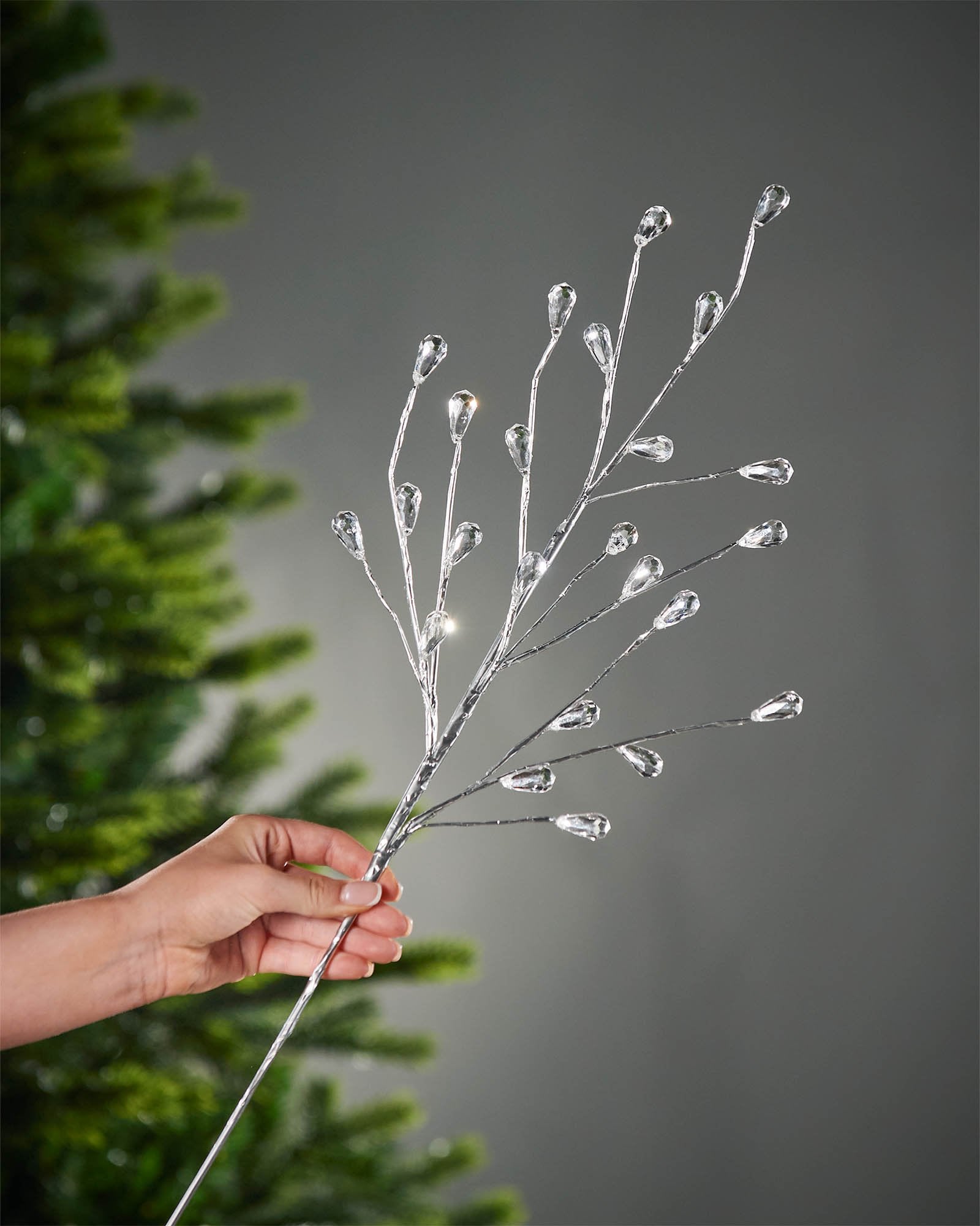 Crystal Teardrop Spray, Silver, 66 cm