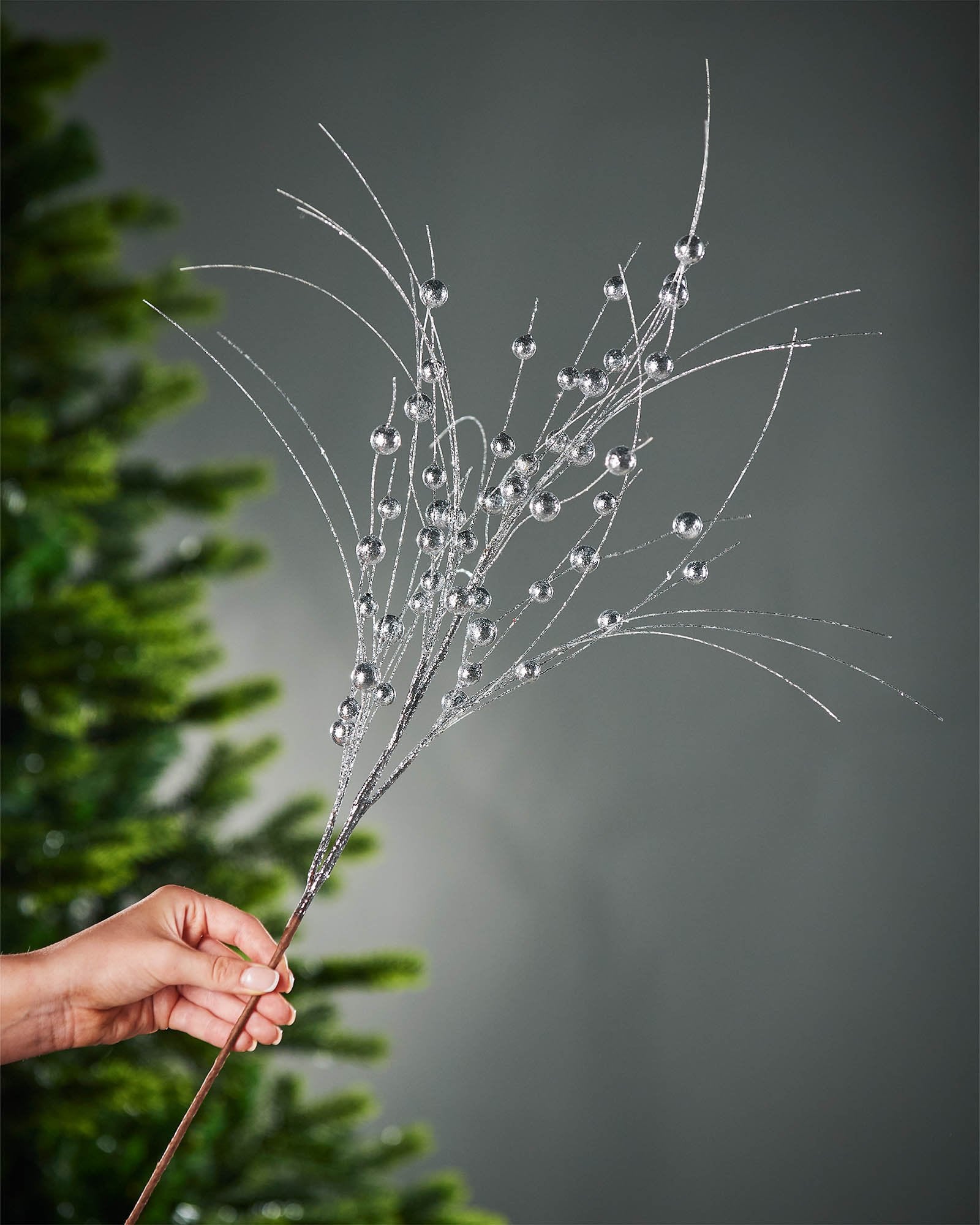 Glitter Berry Spray, Silver, 80 cm