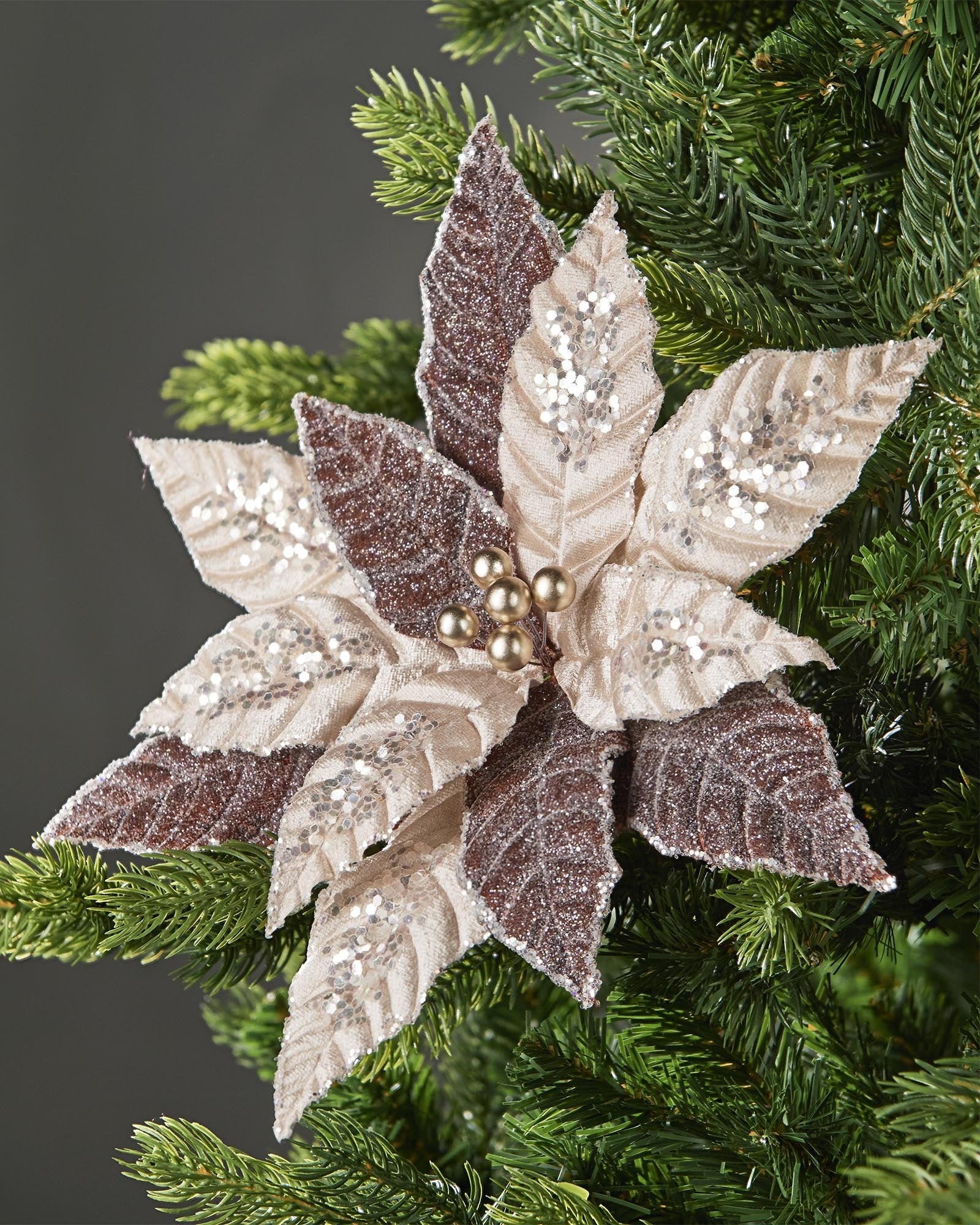 Brown & Beige Artificial Poinsettia Flower, 28 cm