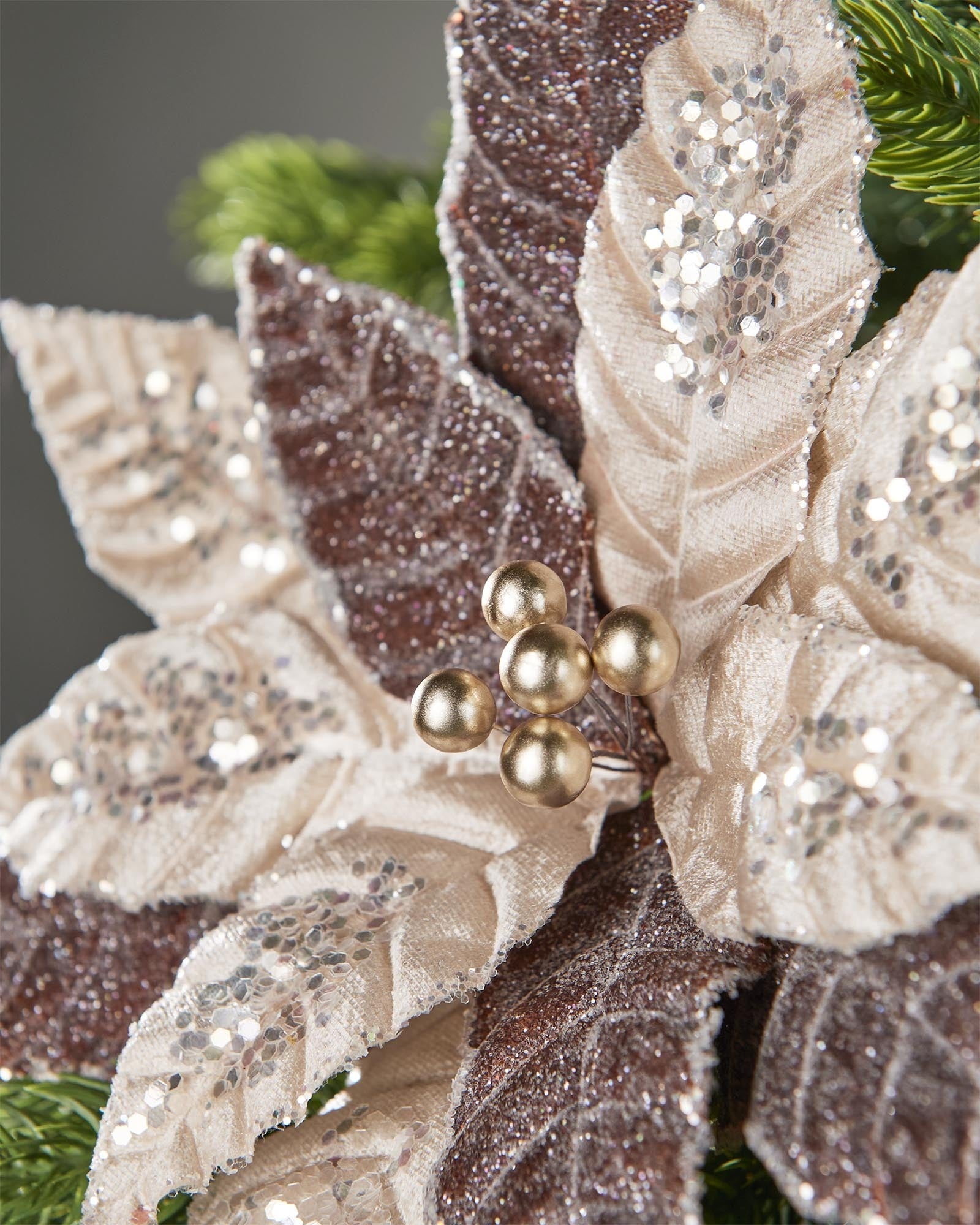Brown & Beige Artificial Poinsettia Flower, 28 cm