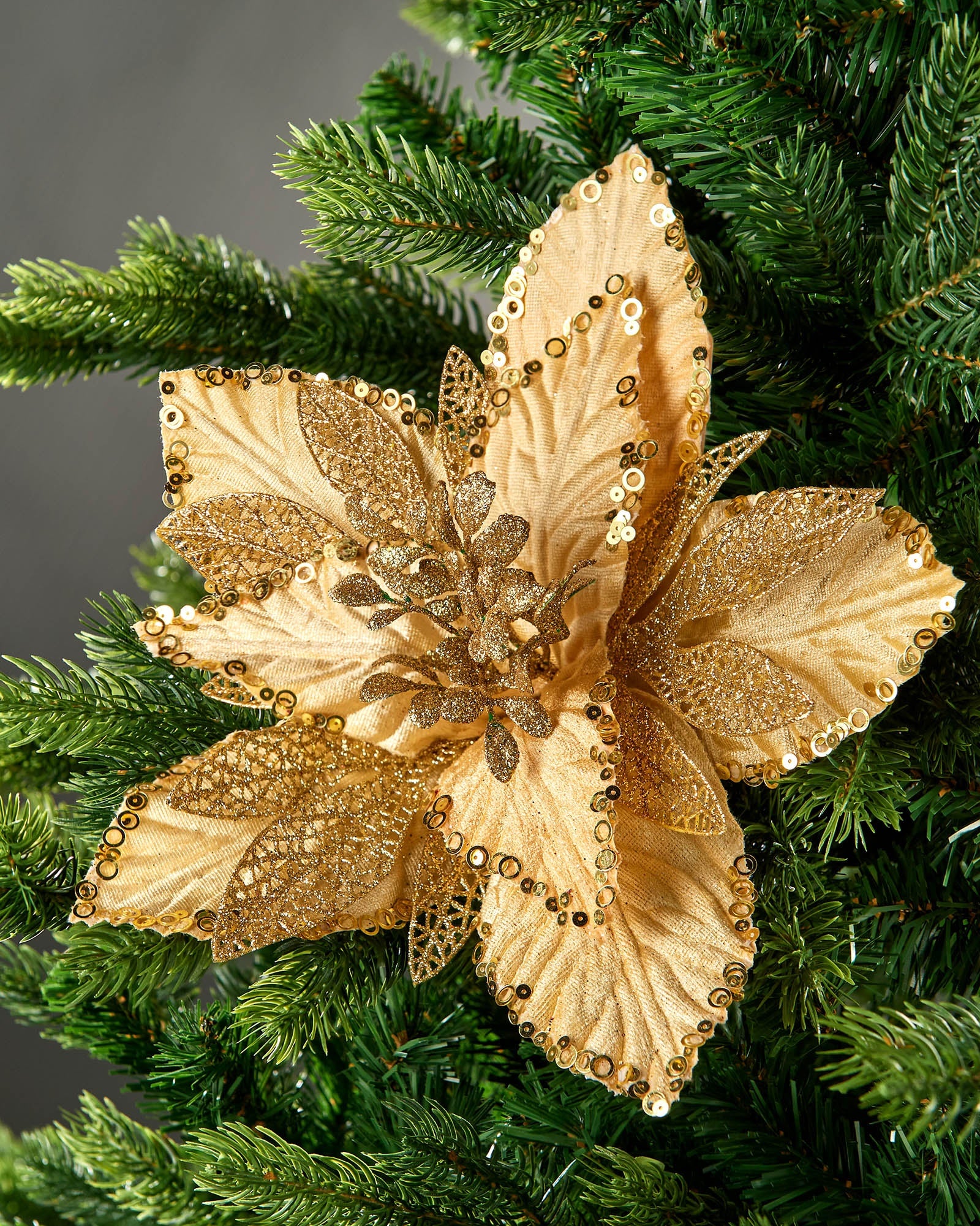 Gold Artificial Poinsettia Flower, 28 cm