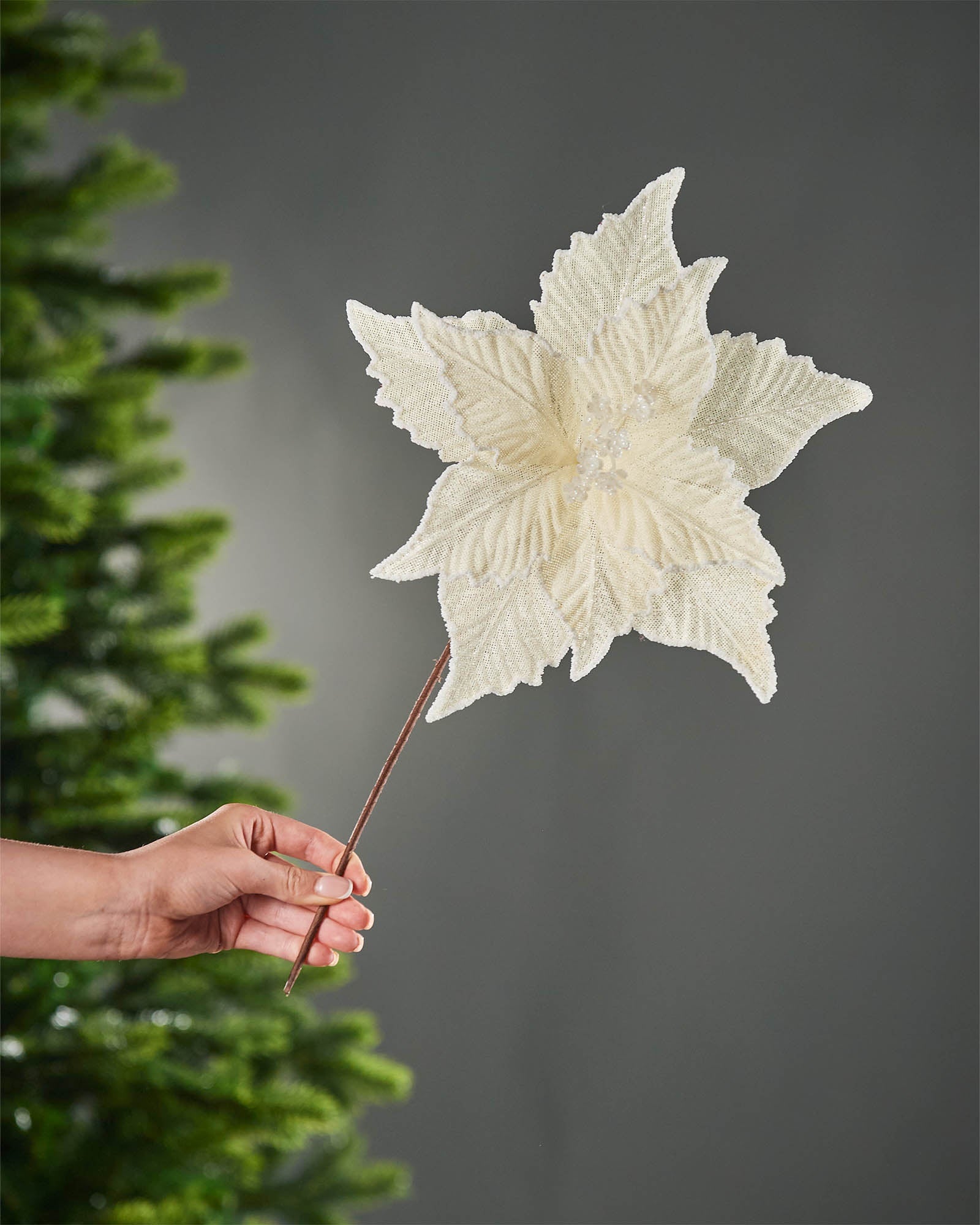 Ivory Artificial Poinsettia Flower, 30 cm