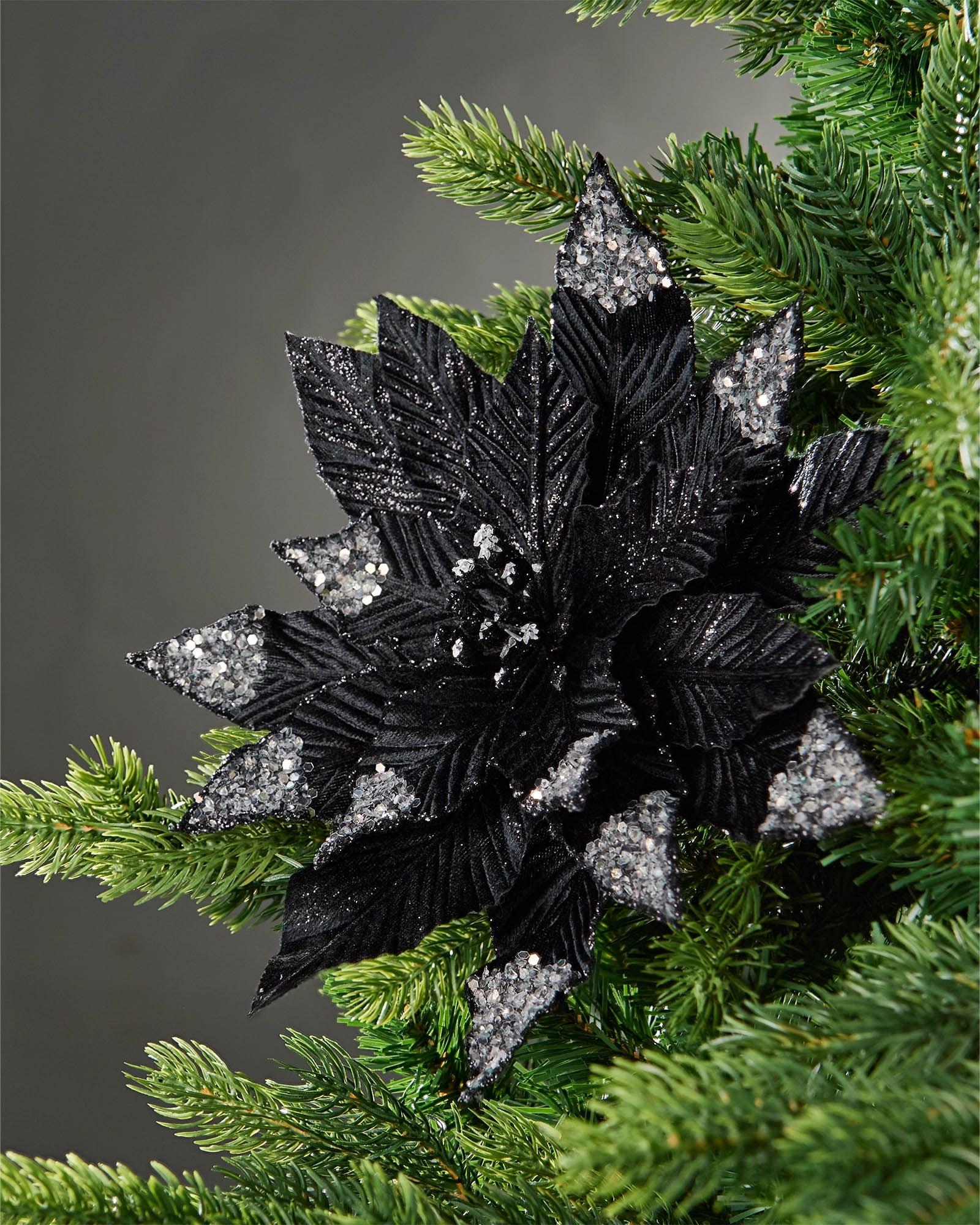 Black Artificial Poinsettia Flower, 28 cm