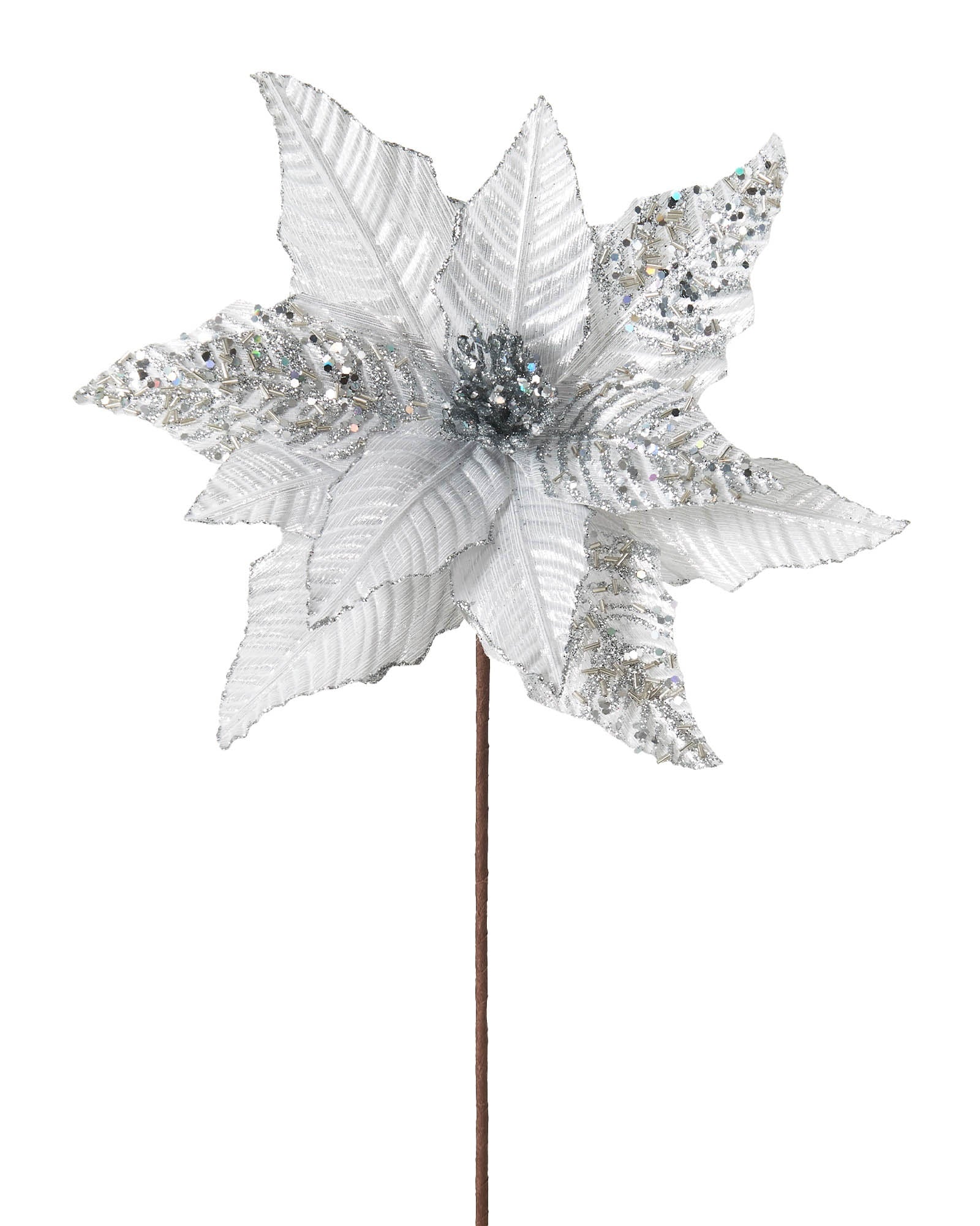 Silver Artificial Poinsettia Flower, 30 cm