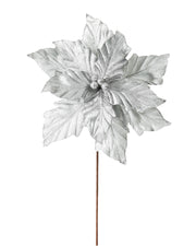 Silver Artificial Poinsettia Flower, 28 cm
