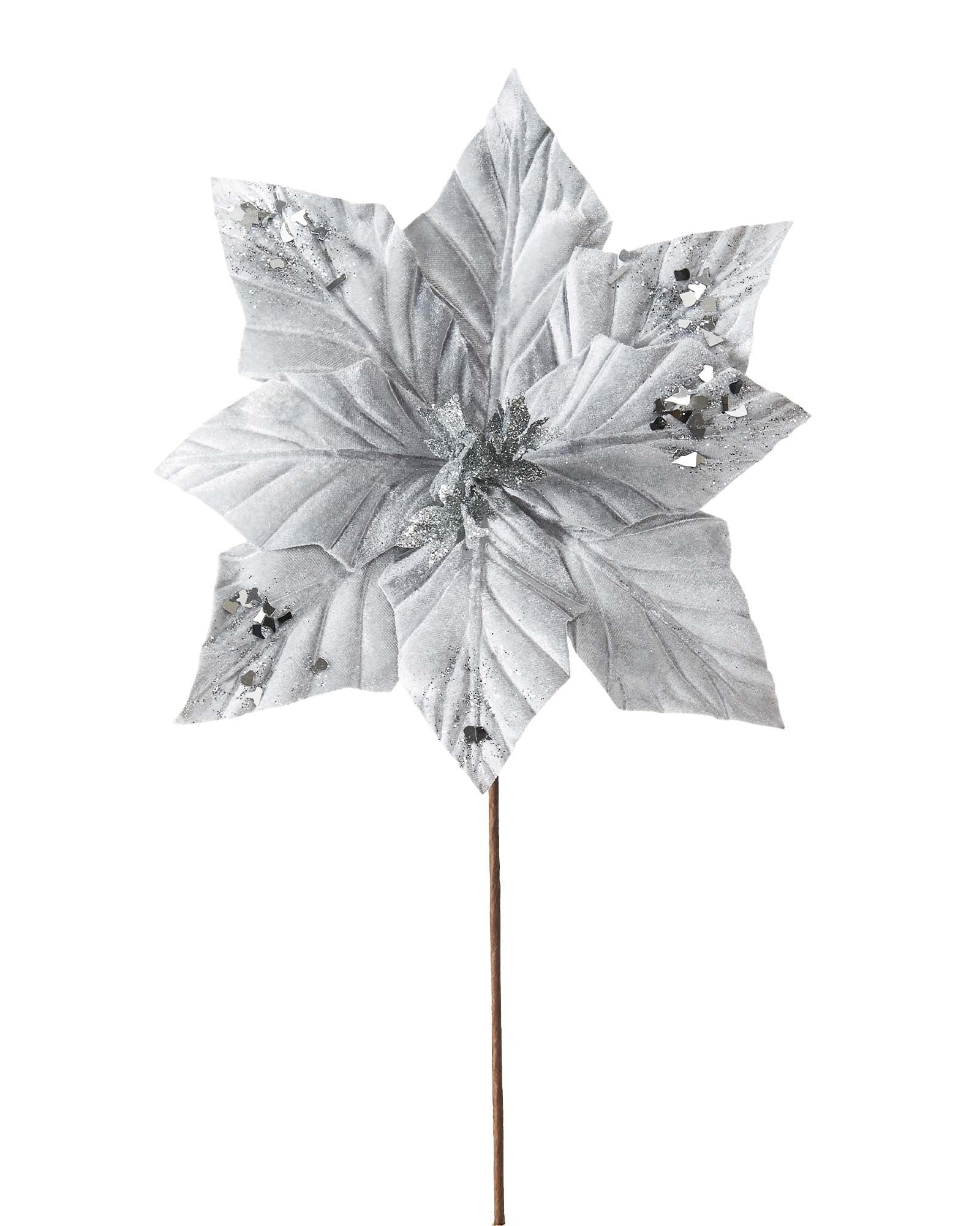 Silver Artificial Poinsettia Flower, 28 cm