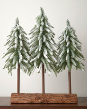 Snow‑Flocked Tree Trio with Log Base, 50 cm