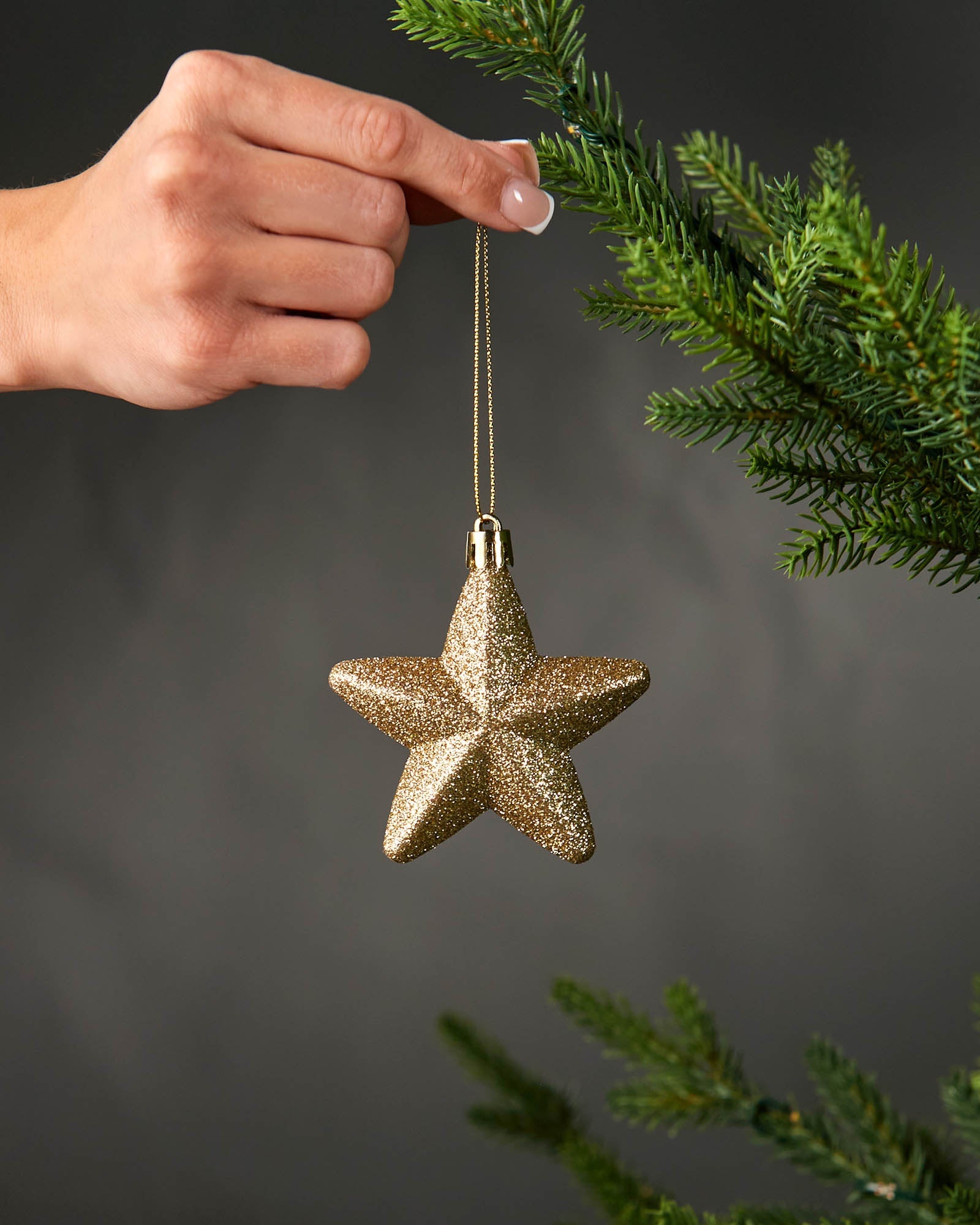 Set of 12 Hanging Stars, Gold, 7 cm