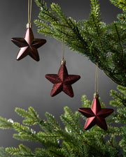 Set of 12 Hanging Stars, Burgundy, 7 cm