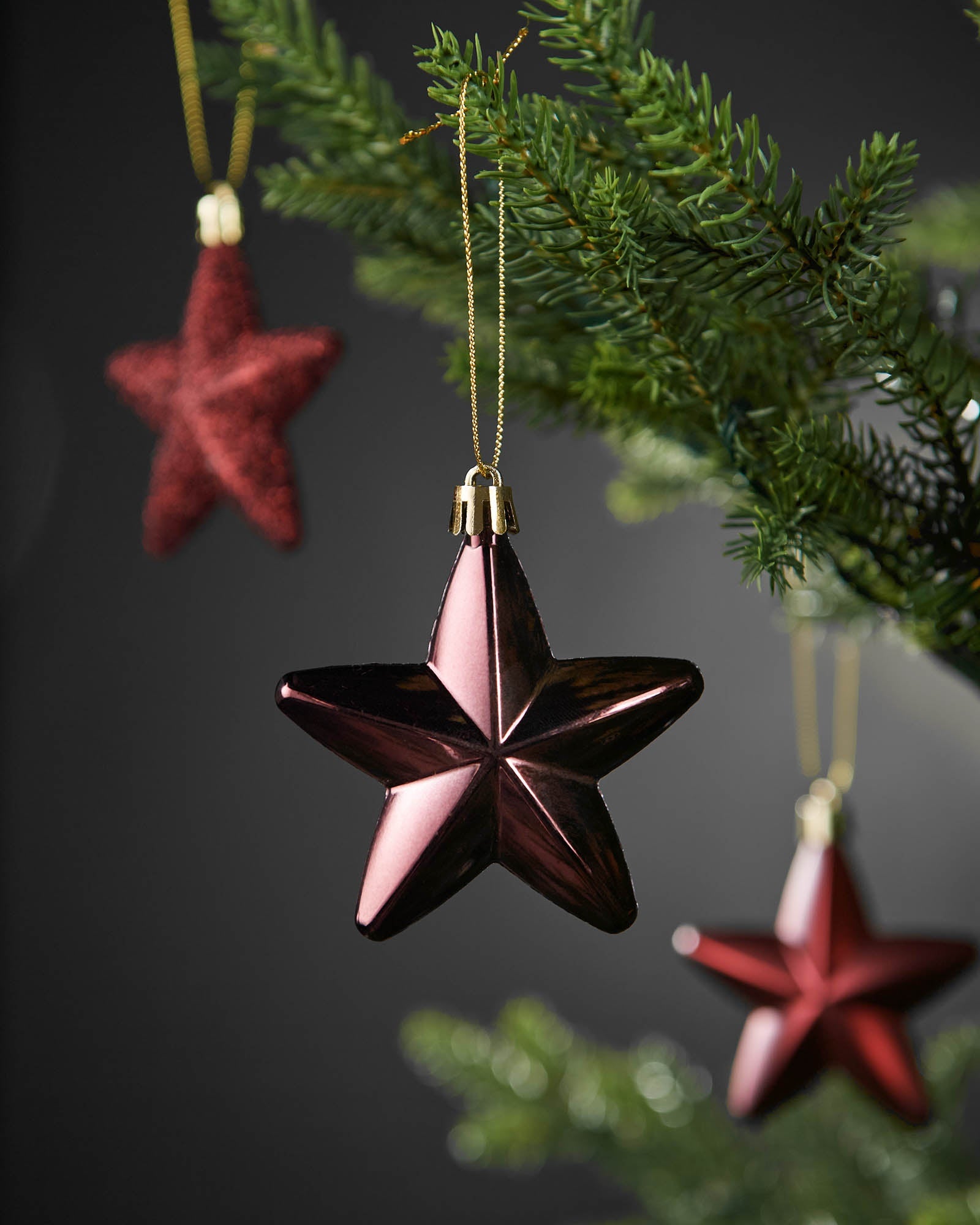 Set of 12 Hanging Stars, Burgundy, 7 cm
