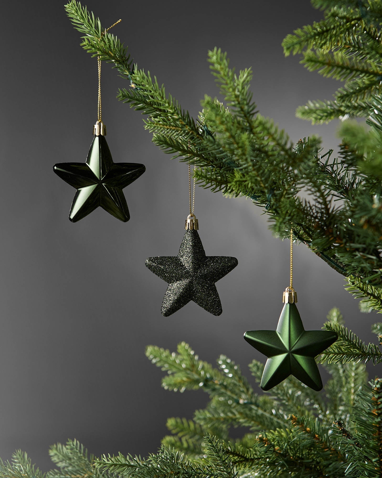 Set of 12 Hanging Stars, Sage Green, 7 cm