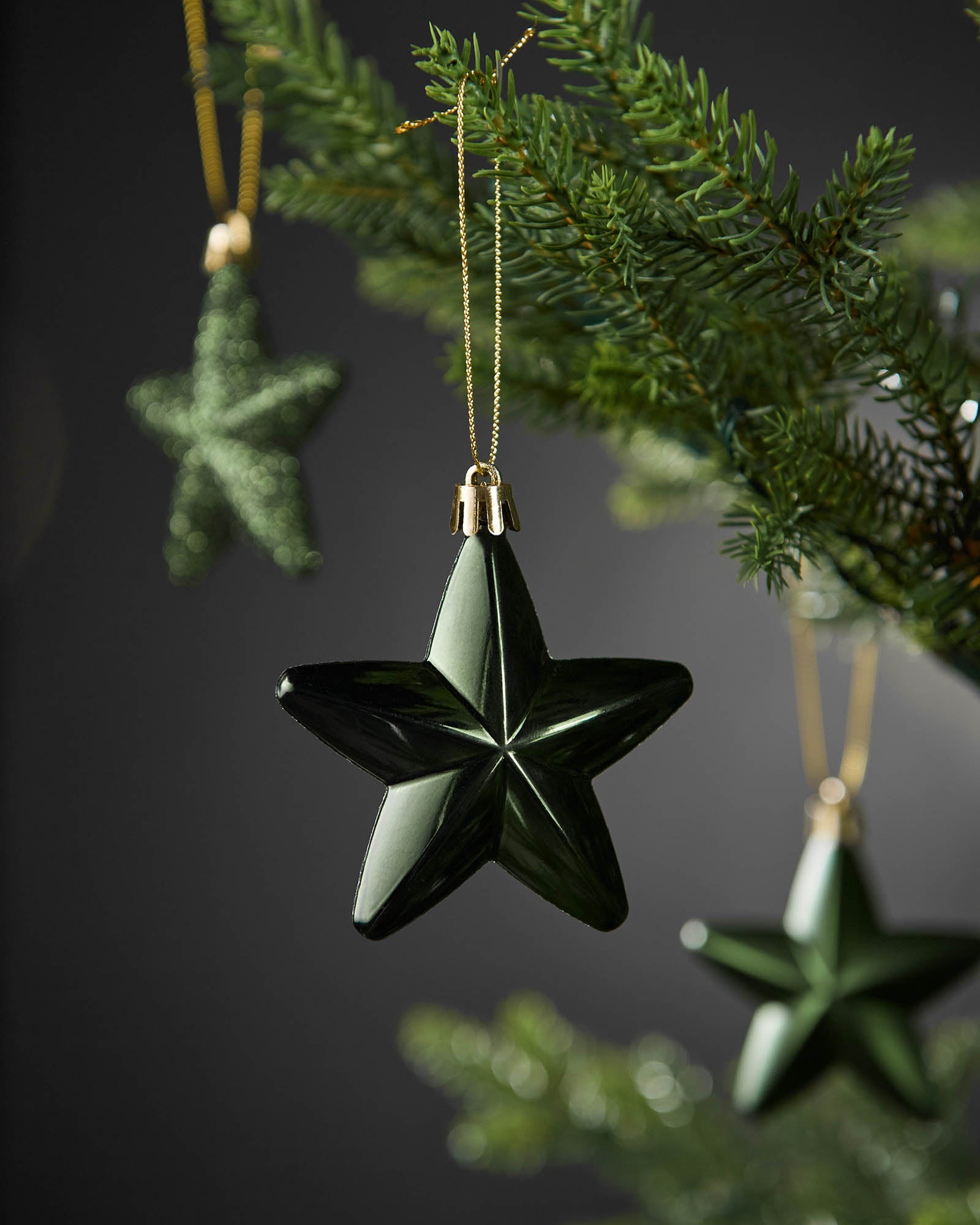 Set of 12 Hanging Stars, Sage Green, 7 cm