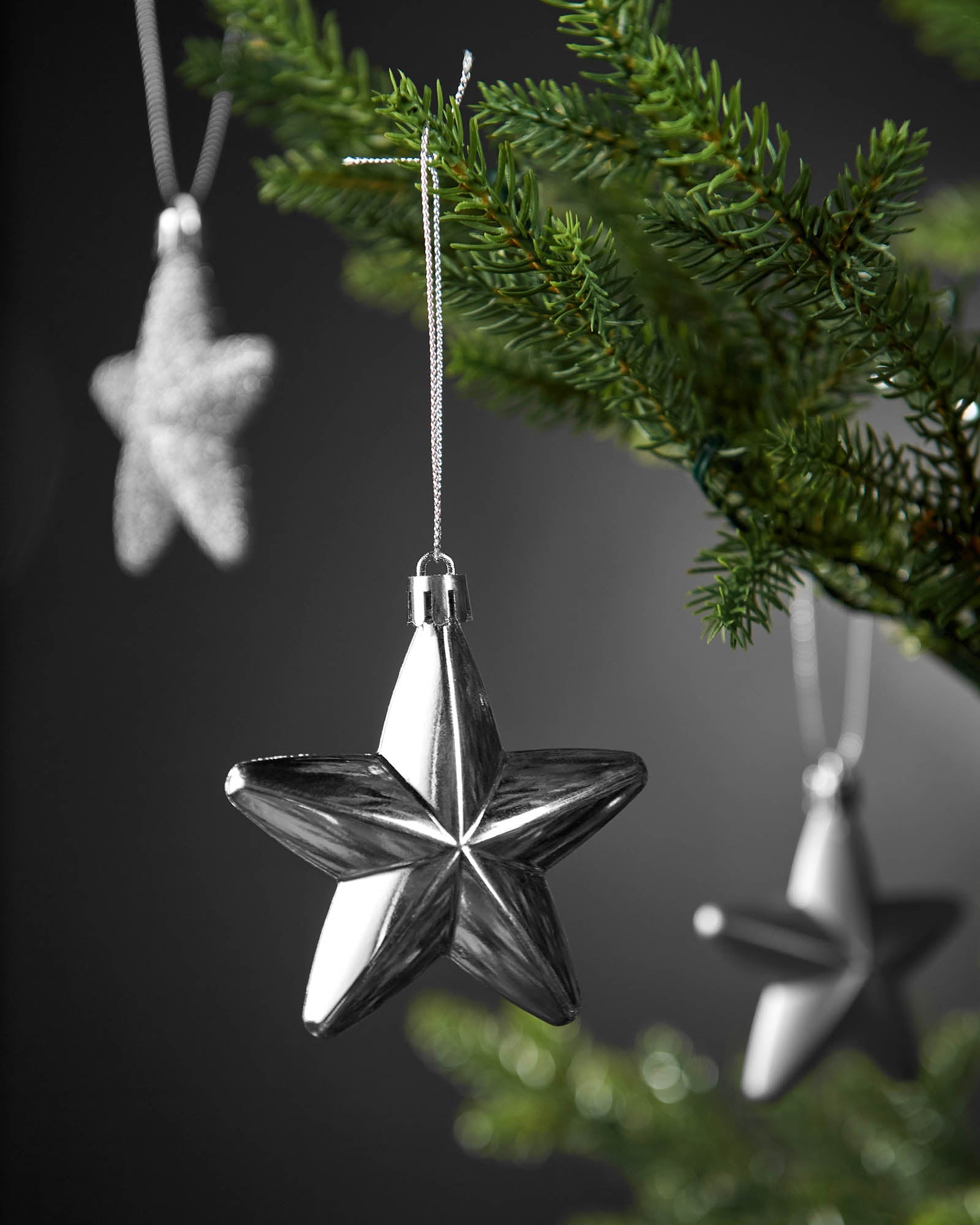 Set of 12 Hanging Stars, Silver, 7 cm