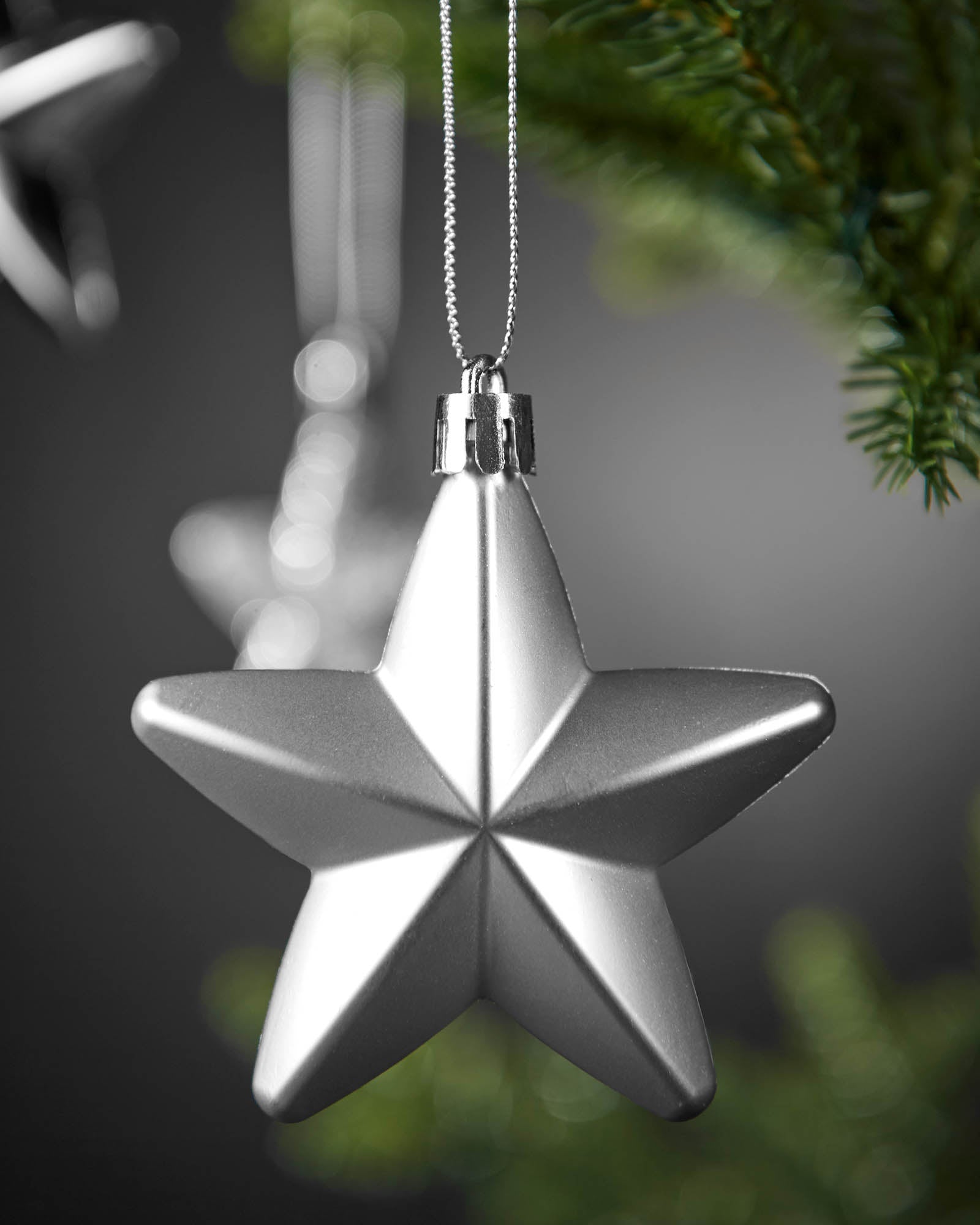 Set of 12 Hanging Stars, Silver, 7 cm