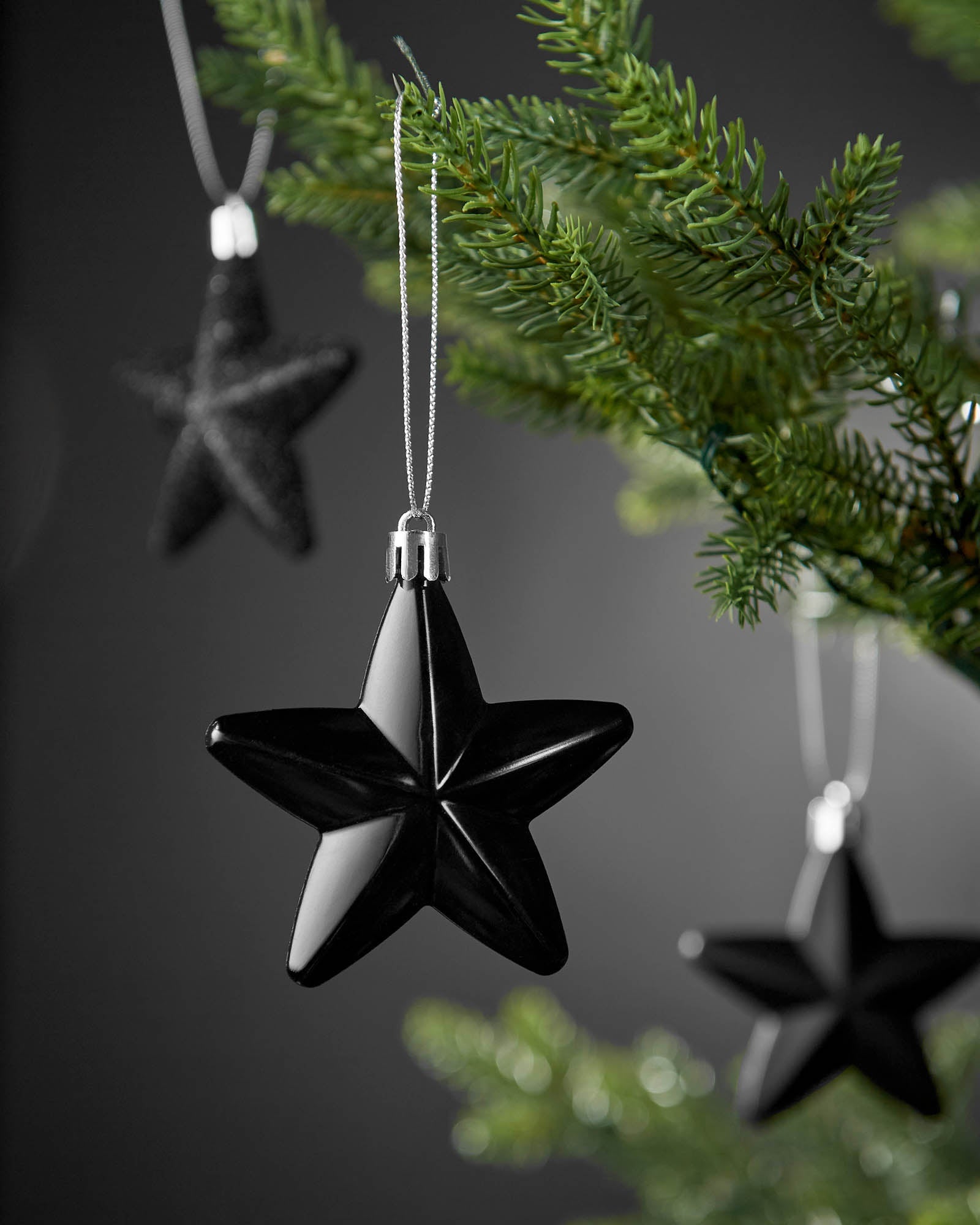 Set of 12 Hanging Stars, Black, 7 cm