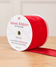 10 cm Double-Sided Wired Velvet Ribbon, Red, 9 m