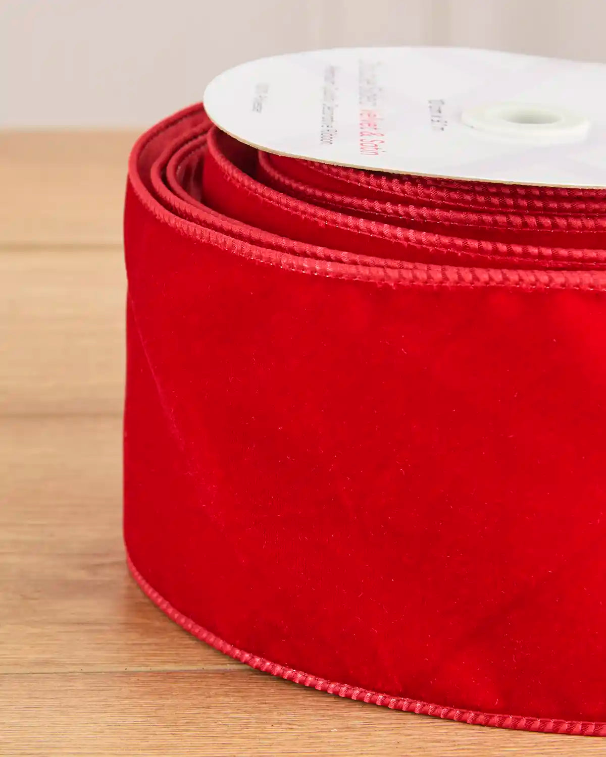 10 cm Double-Sided Wired Velvet Ribbon, Red, 9 m